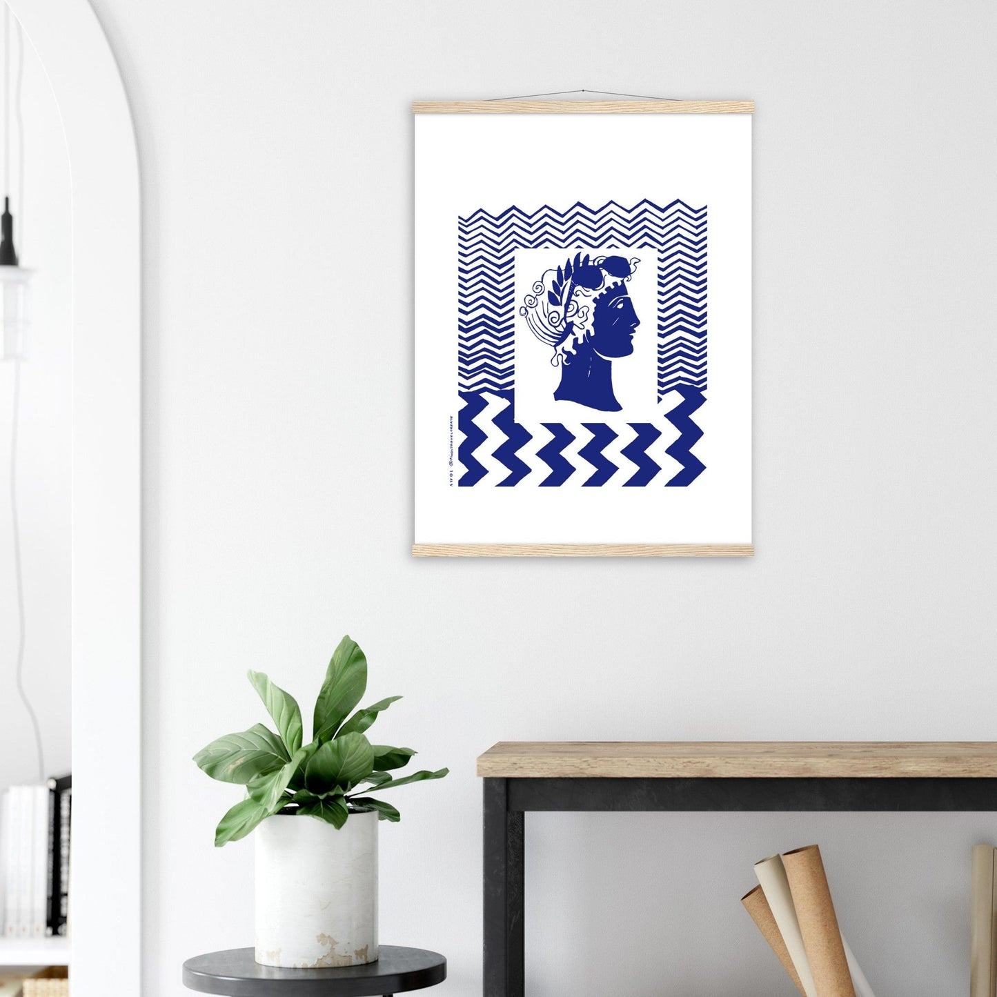 Beach Travel Art Print: Blue Abstract Portrait Poster with Hanger - Creations Awol