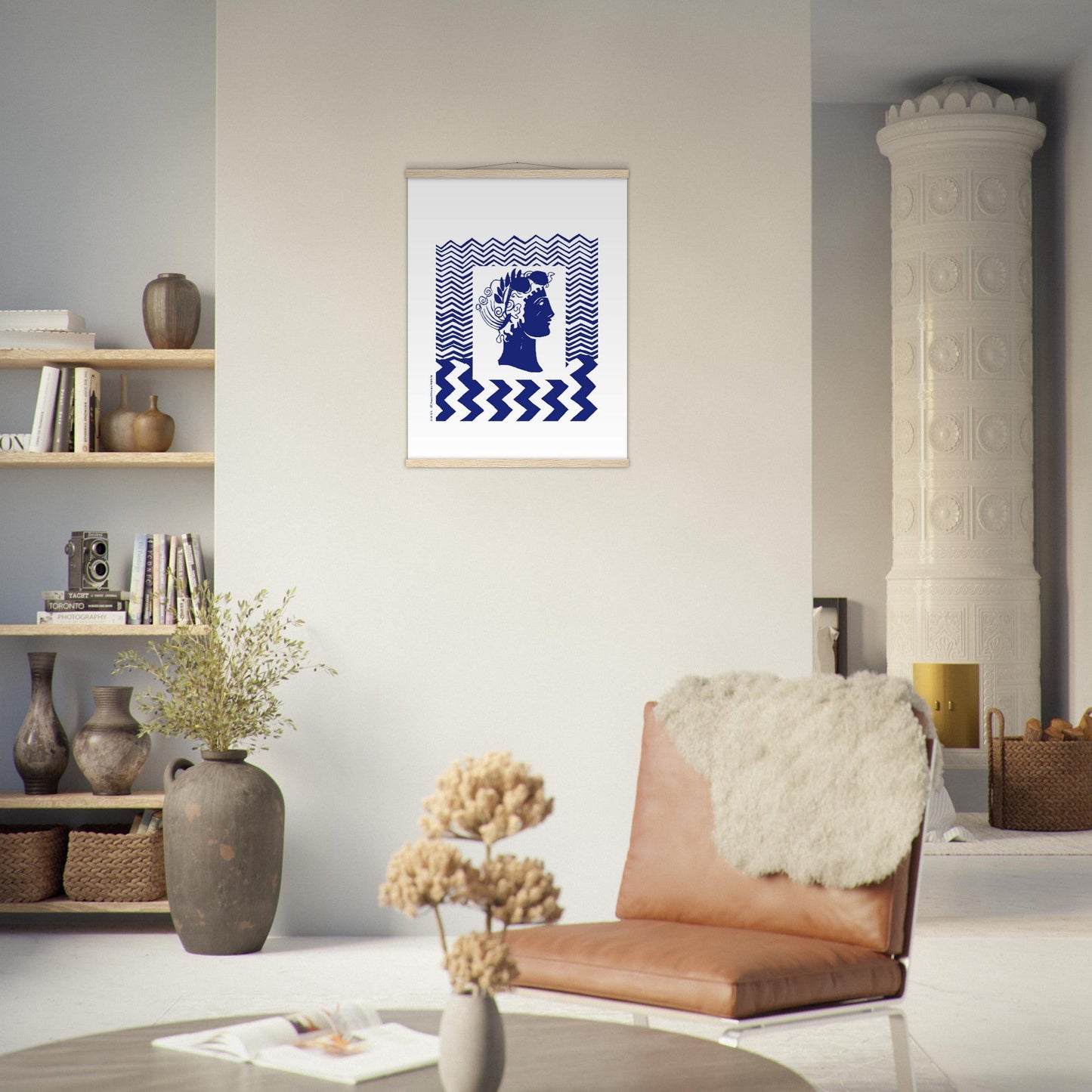 Beach Travel Art Print: Blue Abstract Portrait Poster with Hanger - Creations Awol