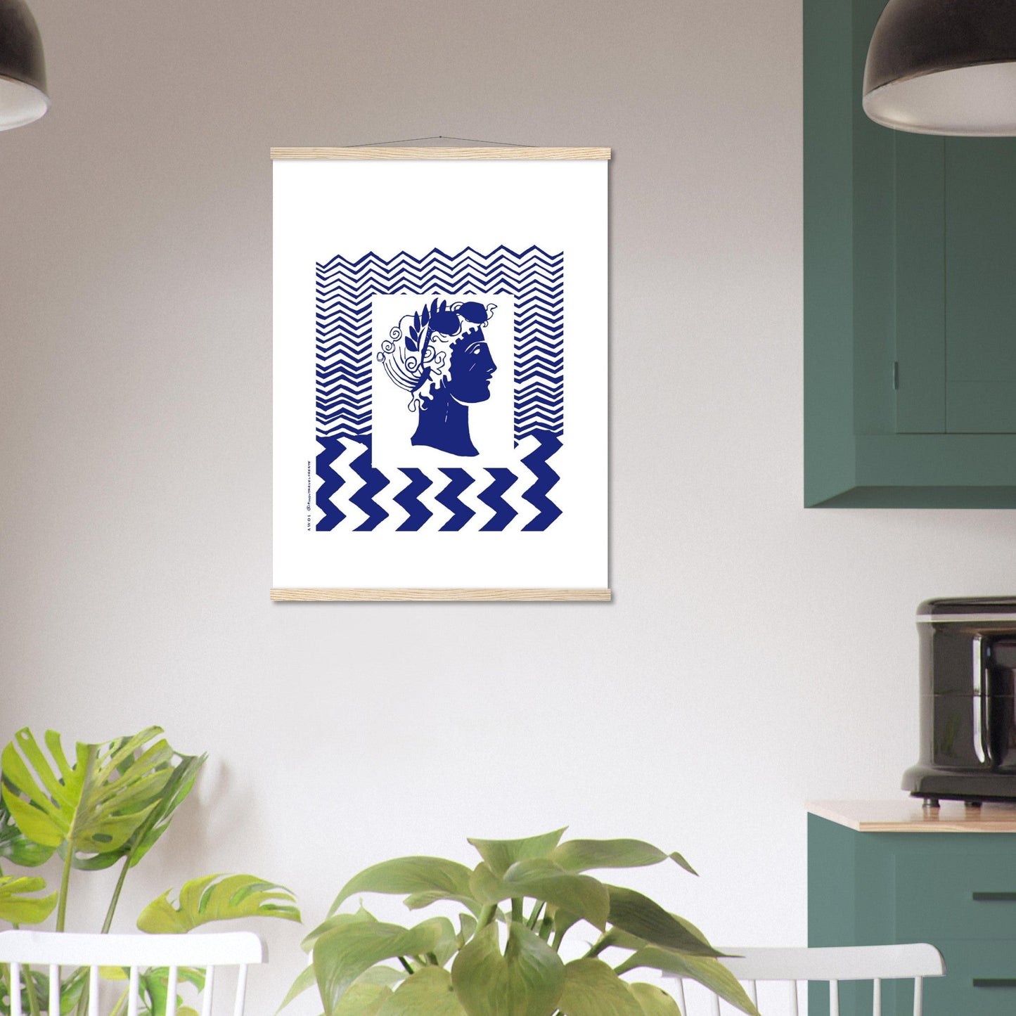 Beach Travel Art Print: Blue Abstract Portrait Poster with Hanger - Creations Awol
