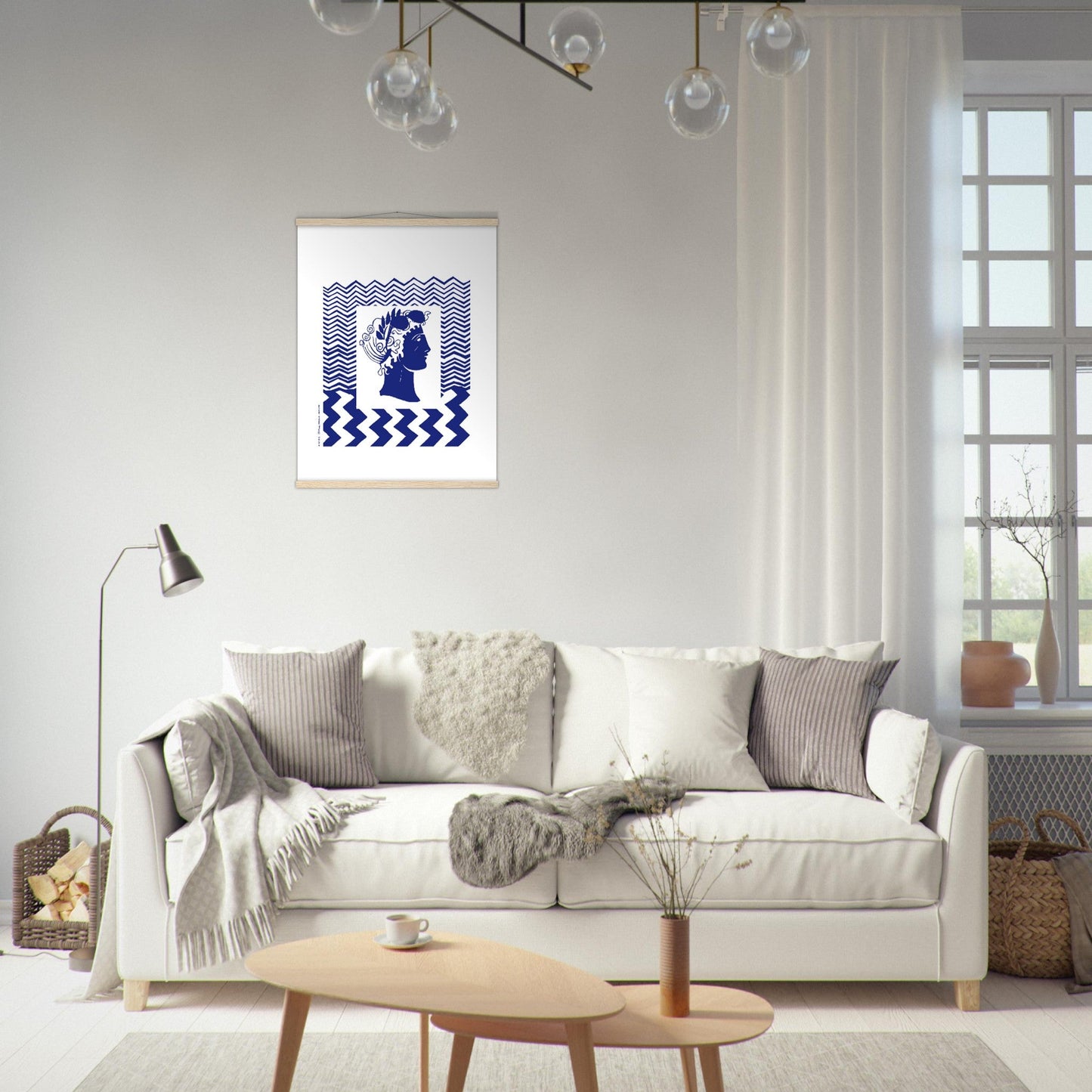 Beach Travel Art Print: Blue Abstract Portrait Poster with Hanger - Creations Awol
