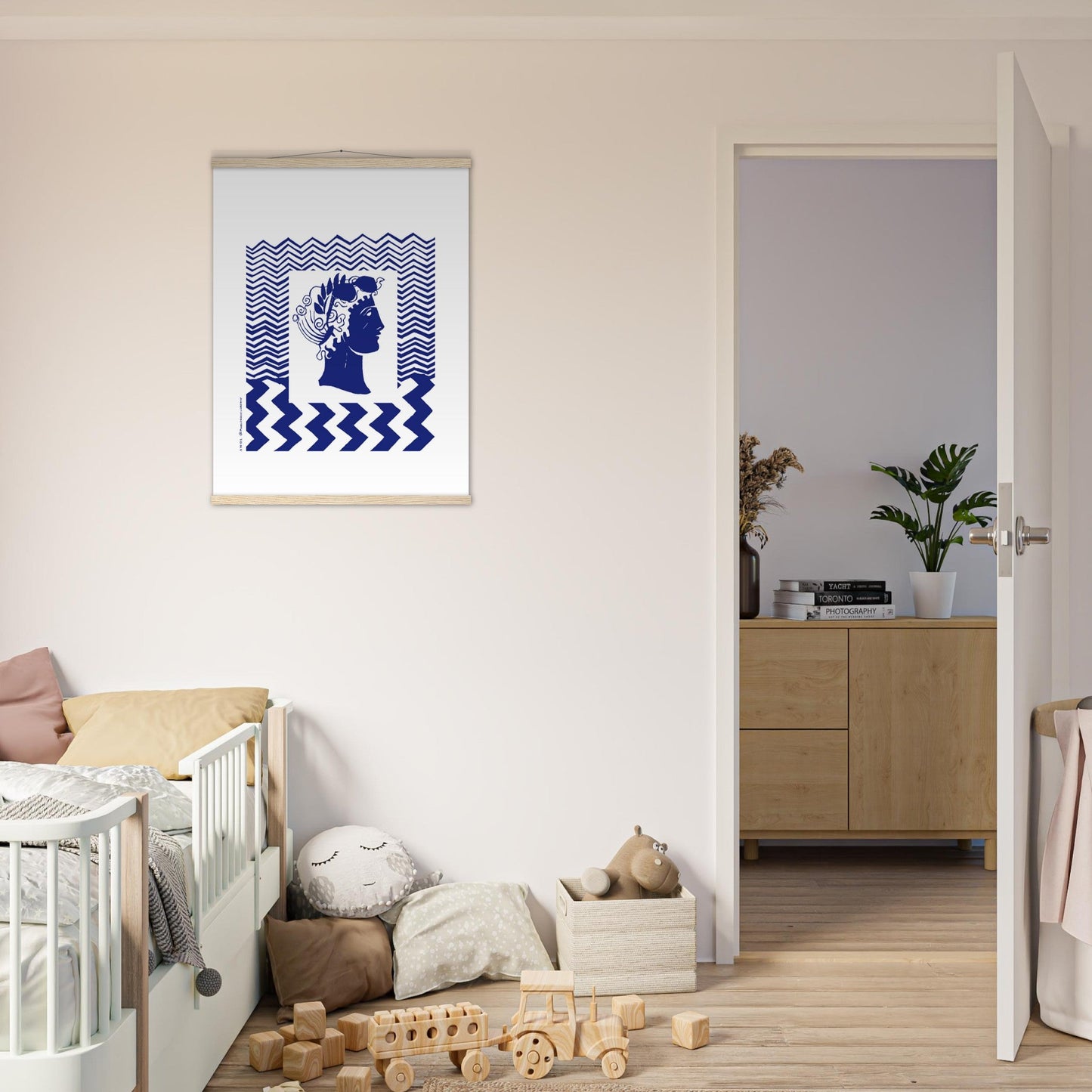 Beach Travel Art Print: Blue Abstract Portrait Poster with Hanger - Creations Awol