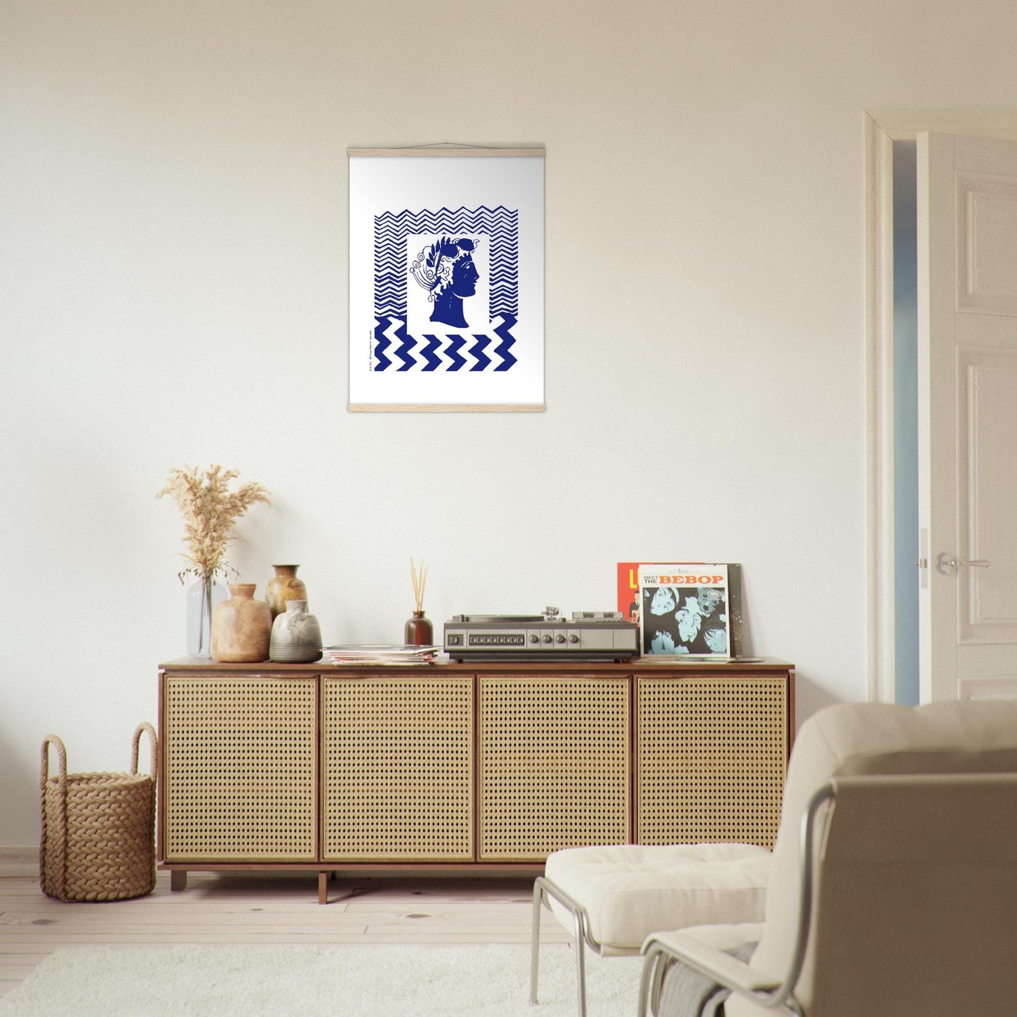 Beach Travel Art Print: Blue Abstract Portrait Poster with Hanger - Creations Awol
