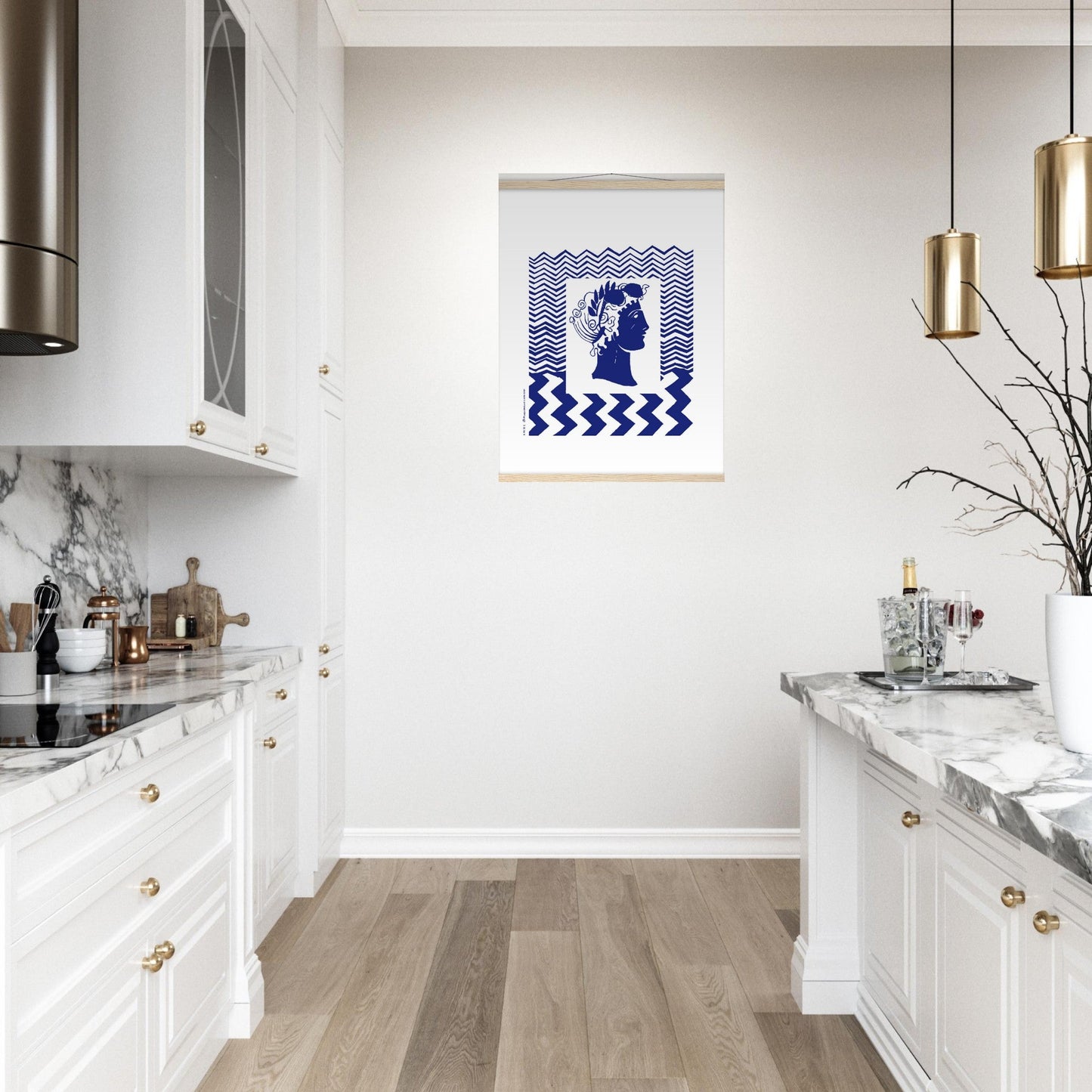 Beach Travel Art Print: Blue Abstract Portrait Poster with Hanger - Creations Awol