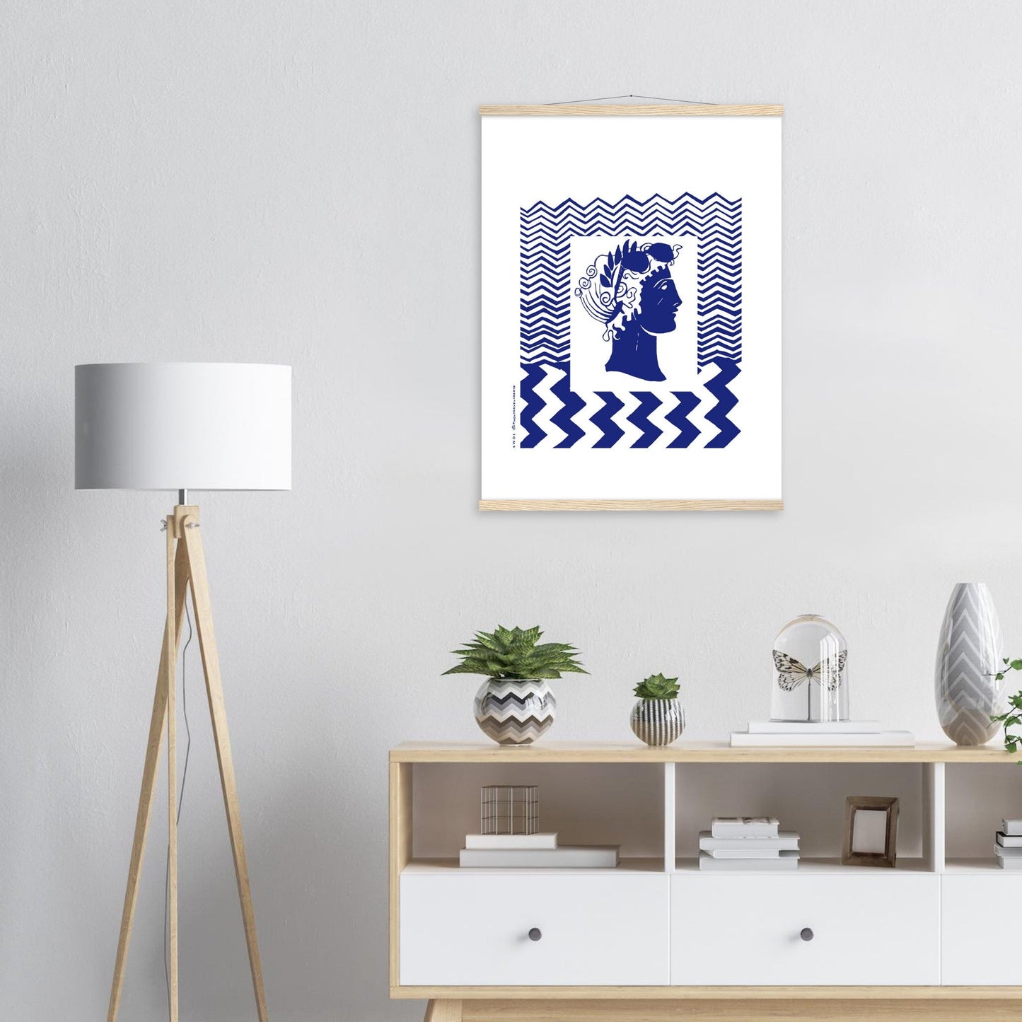 Beach Travel Art Print: Blue Abstract Portrait Poster with Hanger - Creations Awol