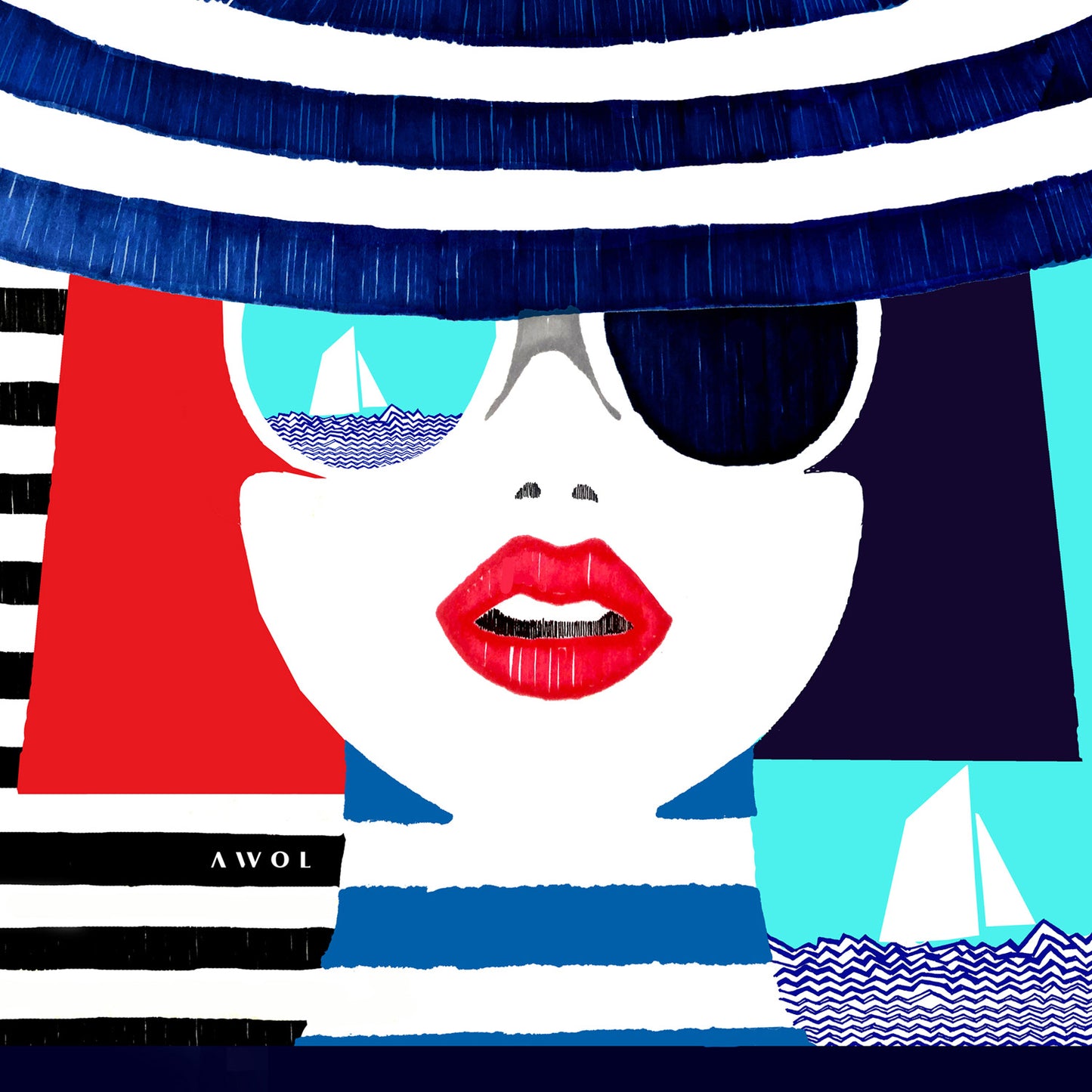Graphic Portrait Of A Woman On The Riviera, Beach Wall Art: Travel Poster Print