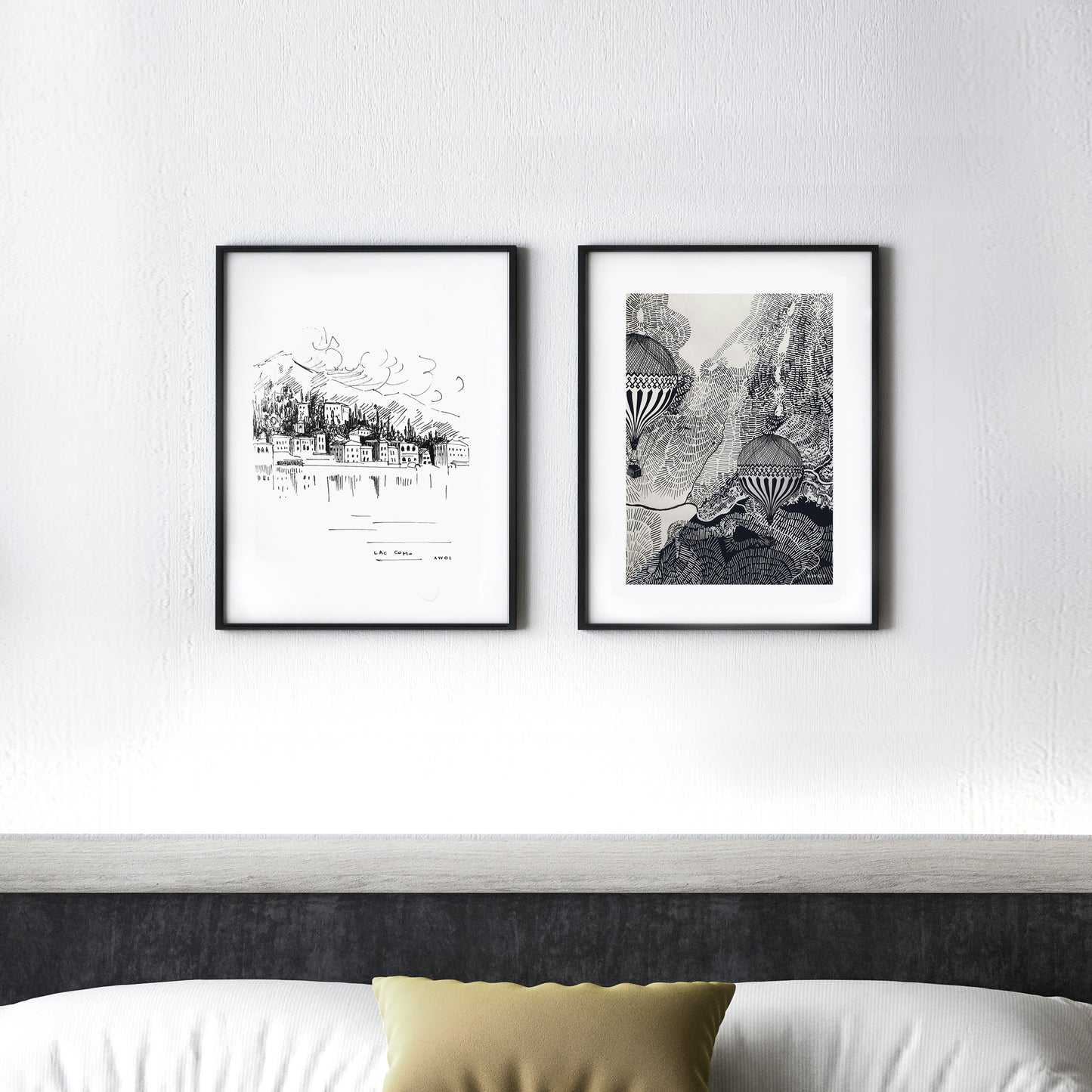 Italian Scenery Wall Art With Villas On A Hill In Lake Como, Framed Art Print