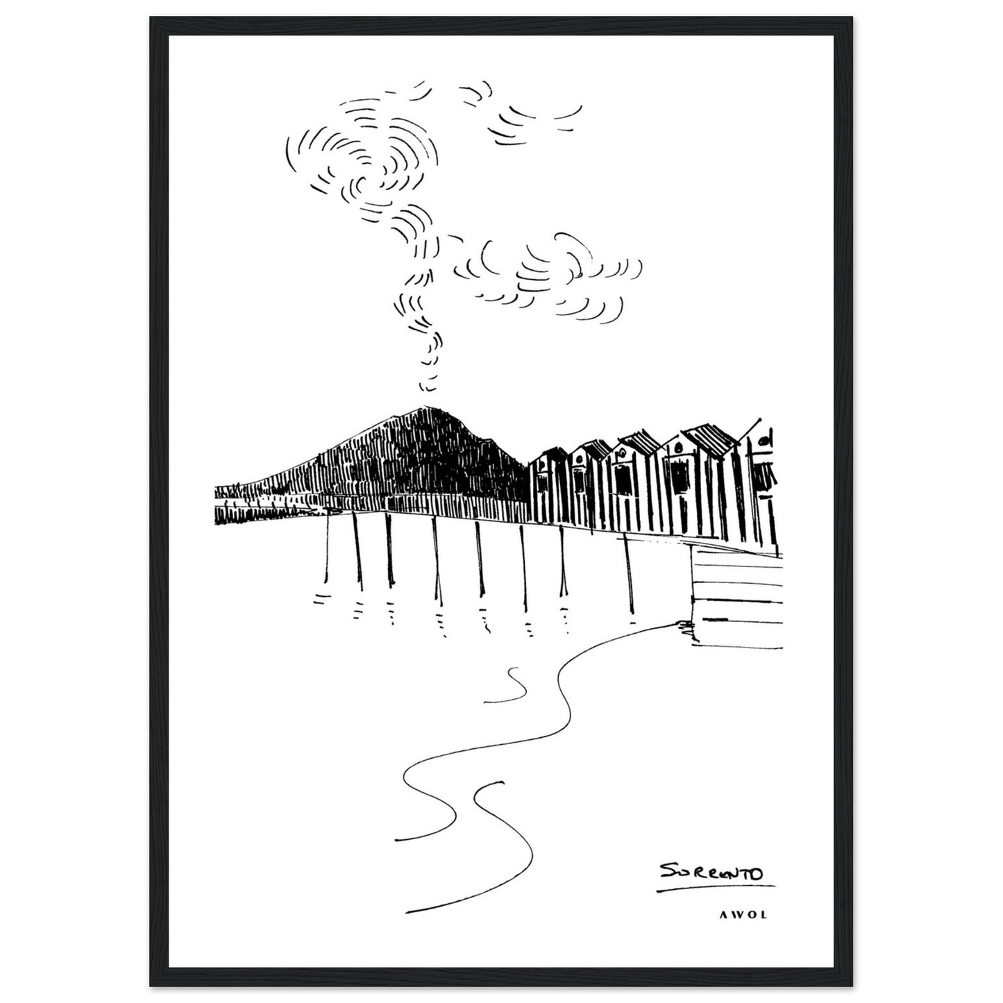 View of Mount Vesuvius Volcano, Italian Landscape, The Bay Of Naples Seen From Sorrento: Premium Matte Paper Wooden Framed Art Print