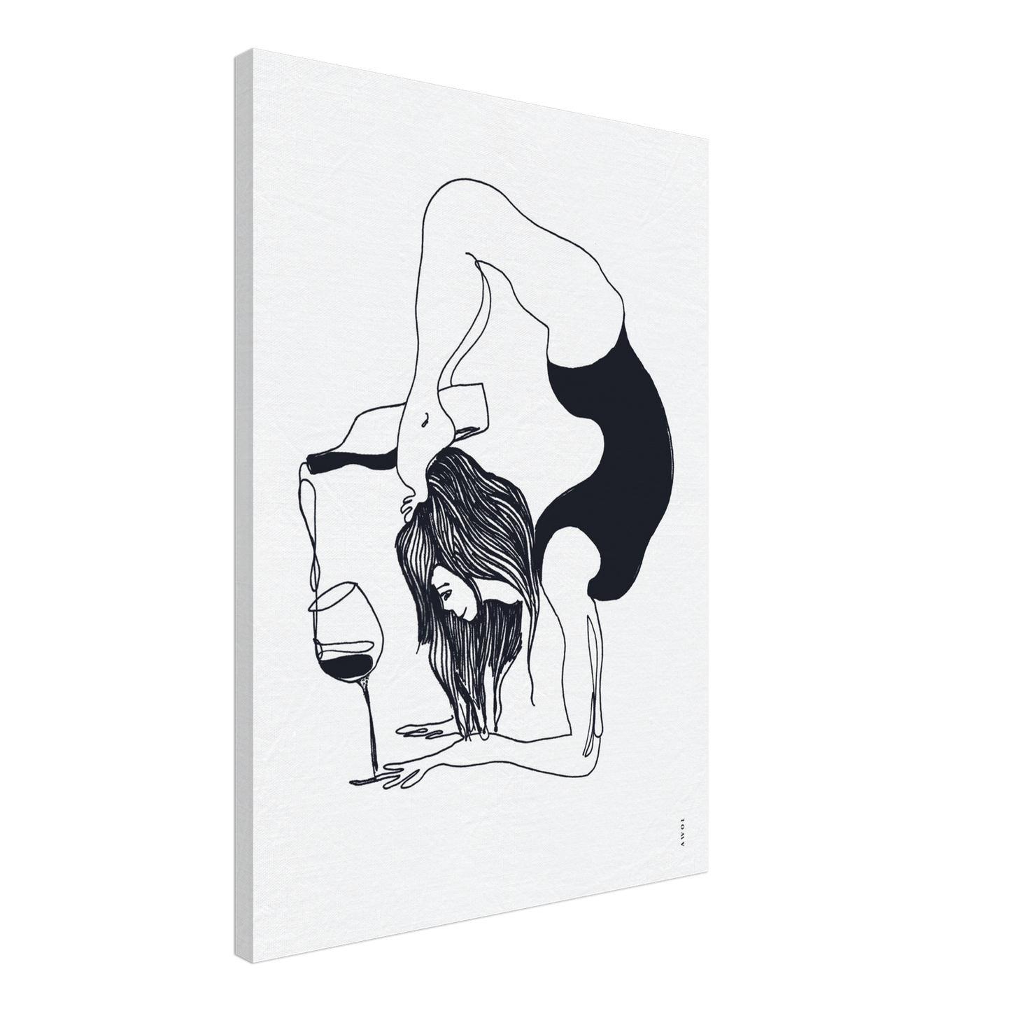 Funny Yoga Art On Canvas:  Minimalist Art Of Yoga Pose On Canvas With Wine