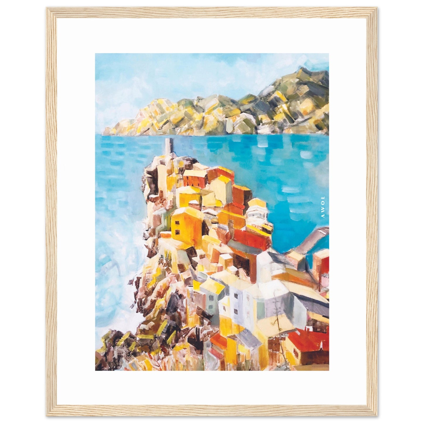 Colourful Town On A Cliff By The Sea In Italy: Italian Riviera Framed Art Print