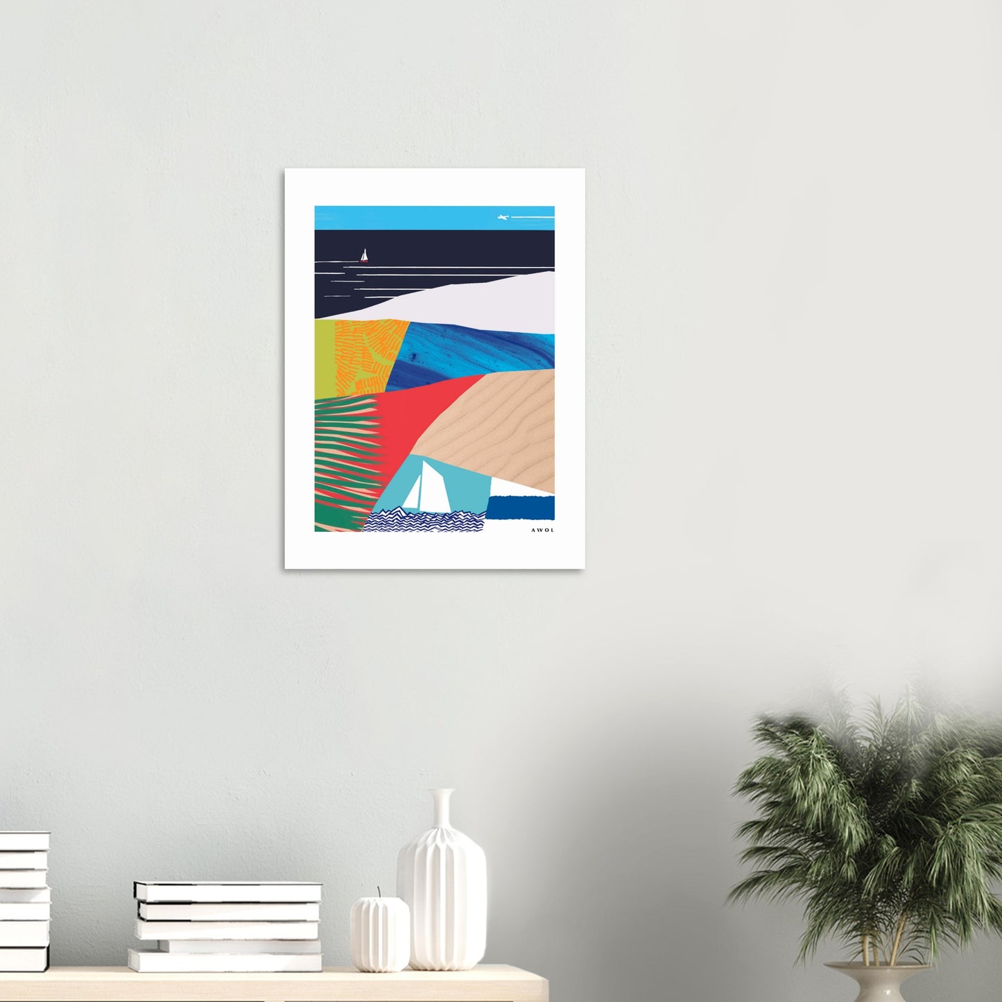 Tropical Beach Paradise With Palm Trees, Travel Art Print On Aluminum