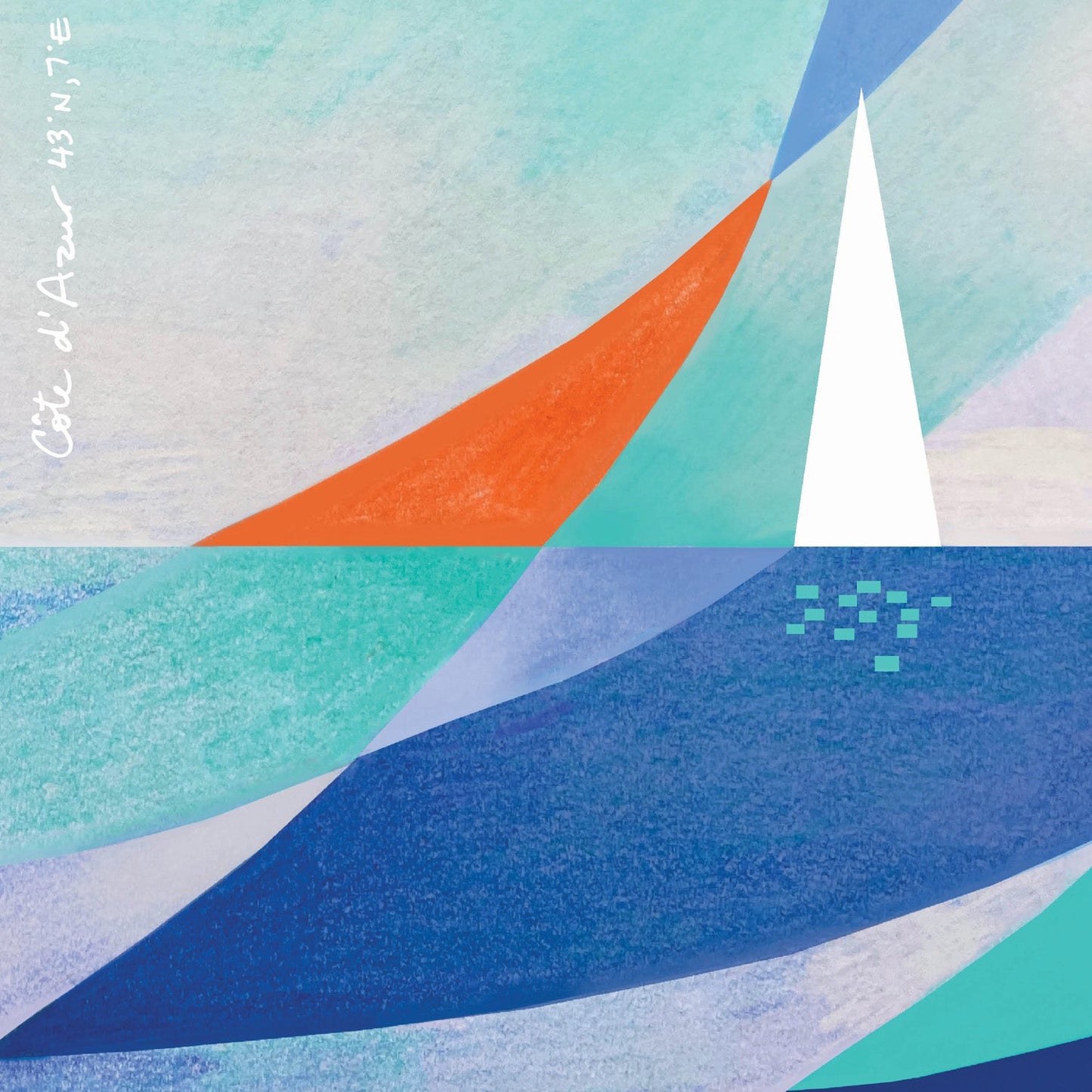 Blue Abstract Art With White Sailboat And Sunrise On the Mediterranean Sea: Poster Print - Creations Awol