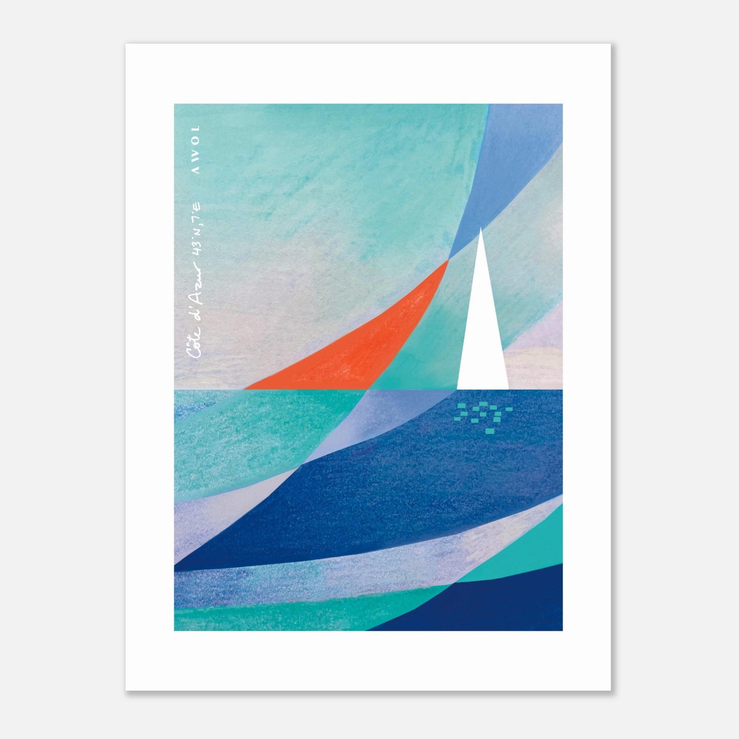 Blue Abstract Art With White Sailboat And Sunrise On the Mediterranean Sea: Poster Print - Creations Awol