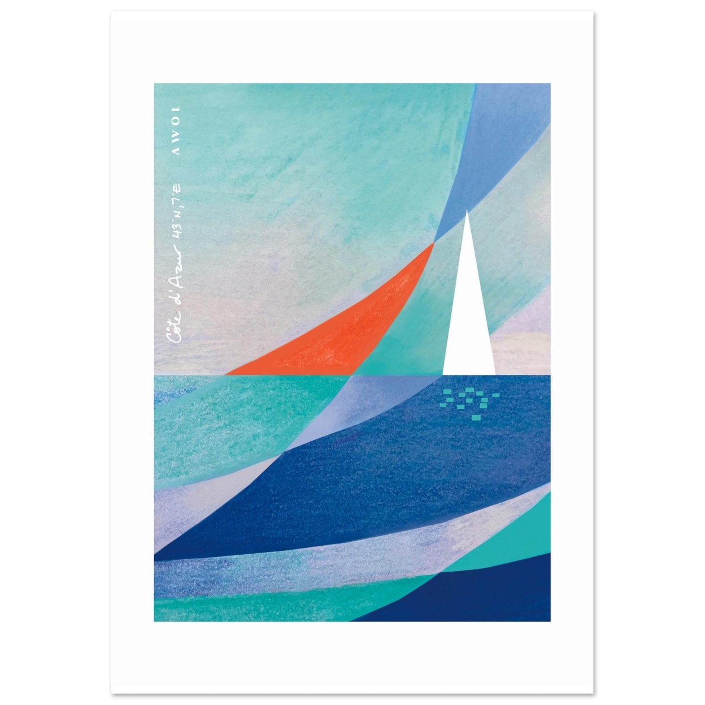 Blue Abstract Art With White Sailboat And Sunrise On the Mediterranean Sea: Poster Print - Creations Awol