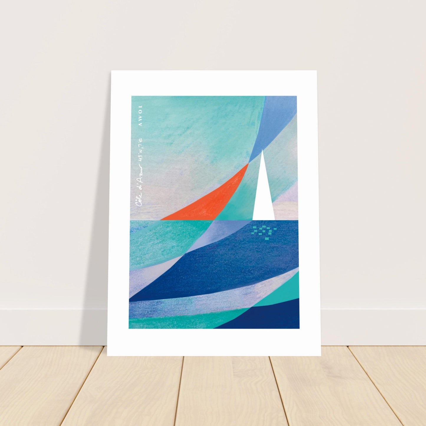 Blue Abstract Art With White Sailboat And Sunrise On the Mediterranean Sea: Poster Print - Creations Awol