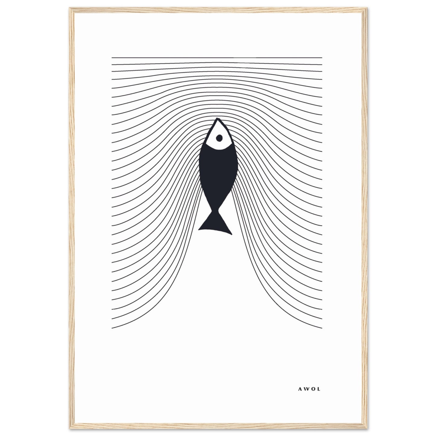 Minimalist Fish Swimming Upstream, Scandinavian Wall Art, Framed Art Print