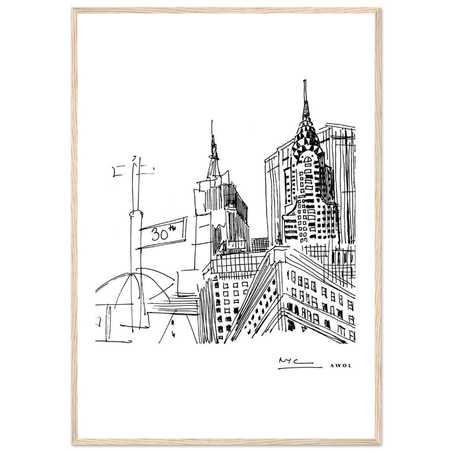 New York City Skyline Art, Iconic Skyscrapers: Framed Art Print