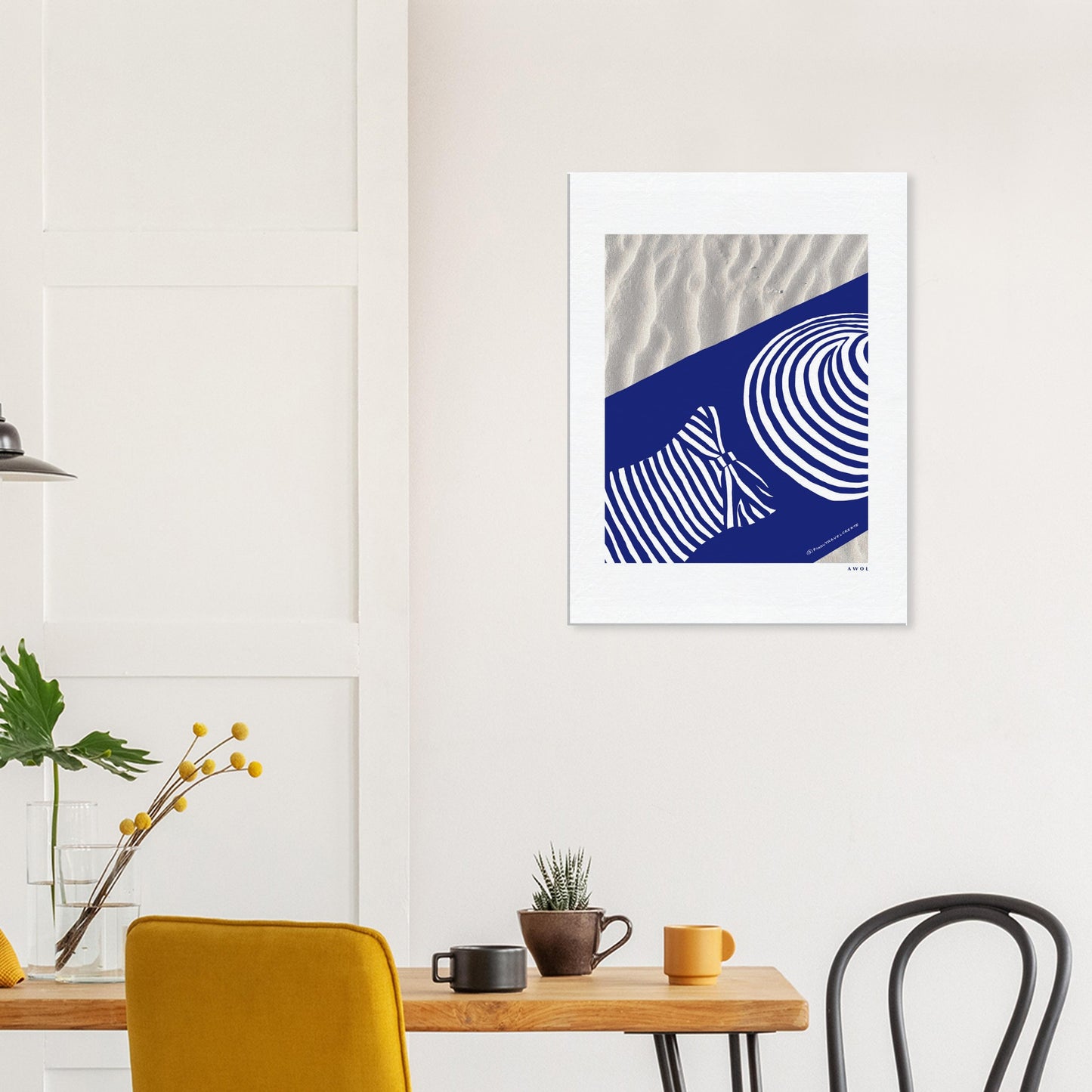 Woman Relaxing In And Oversized Beach Hat, And Striped Bathing Suit, Vacation Vibes, Modern Blue Canvas Art