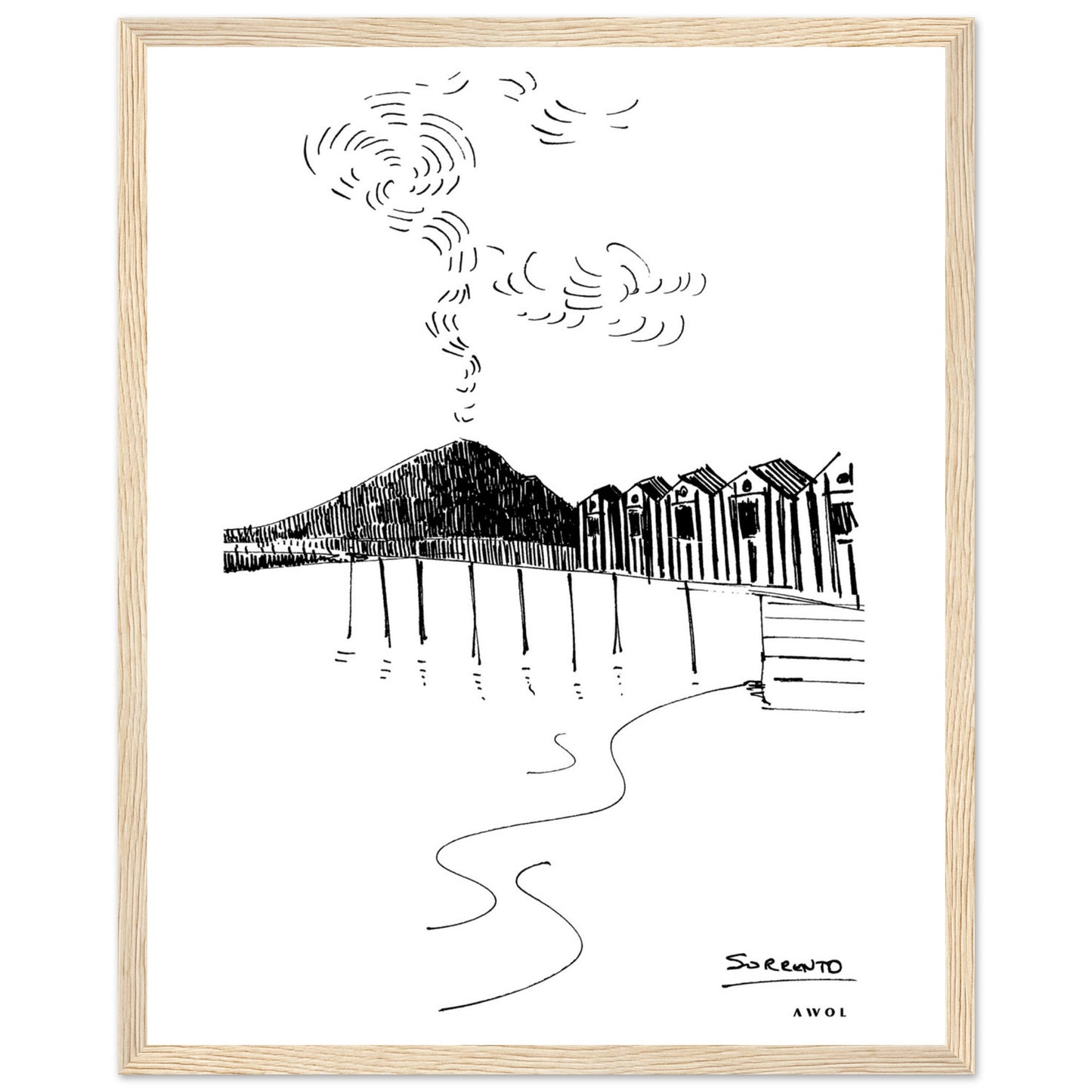 View of Mount Vesuvius Volcano, Italian Landscape, The Bay Of Naples Seen From Sorrento: Premium Matte Paper Wooden Framed Art Print