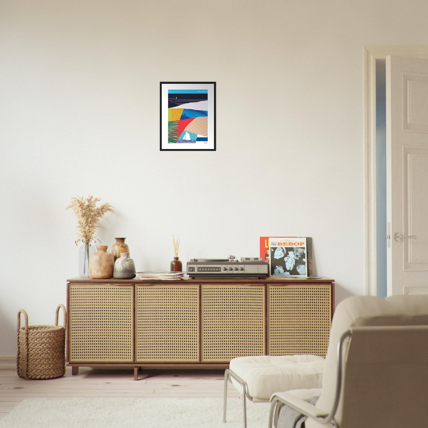 Tropical Paradise With Palm Trees, Abstract Beach Art: Framed Art Print