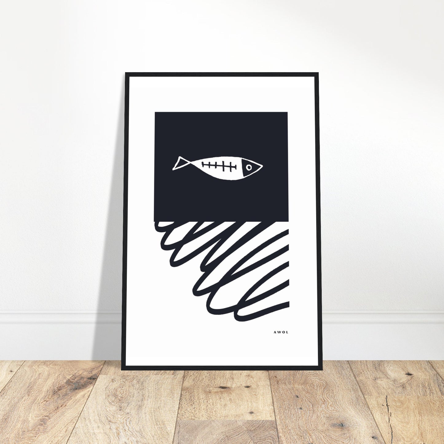 Minimalist Wall Decor, Scandinavian Wall Art With Fish: Framed Art Print