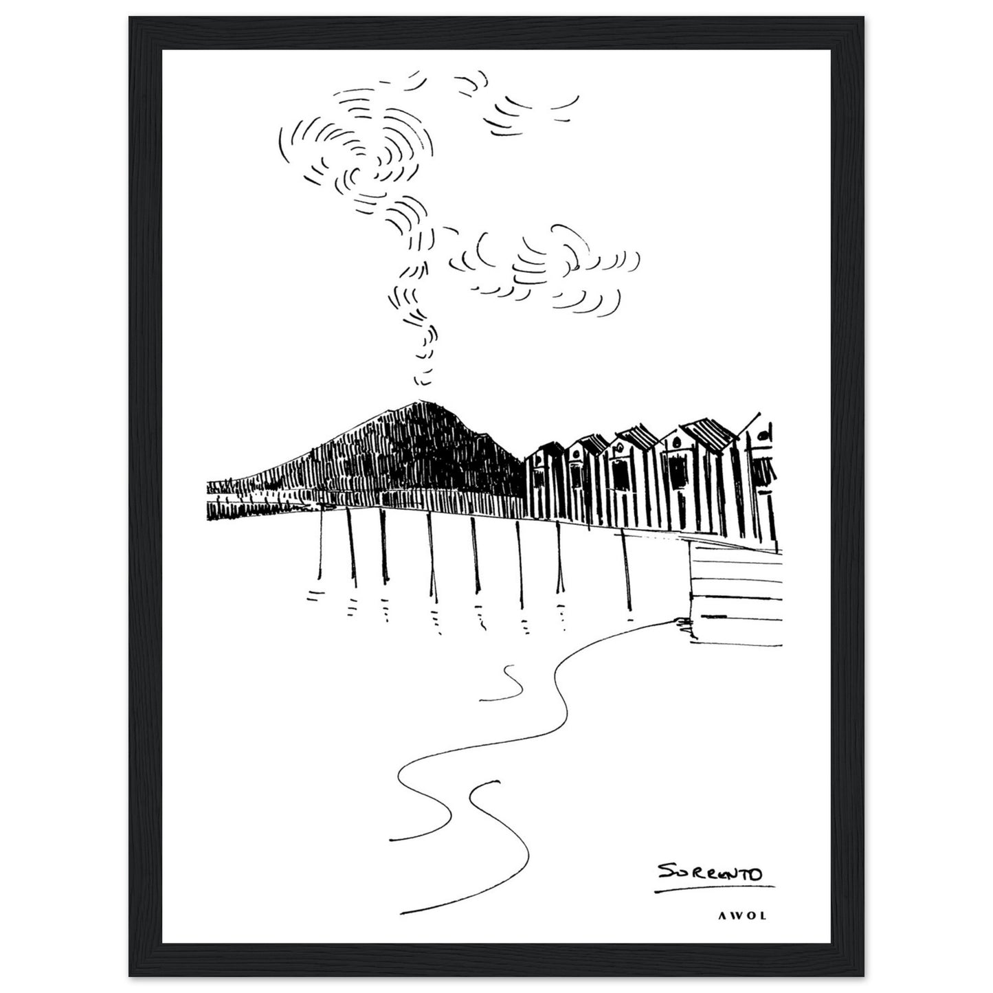 View of Mount Vesuvius Volcano, Italian Landscape, The Bay Of Naples Seen From Sorrento: Premium Matte Paper Wooden Framed Art Print