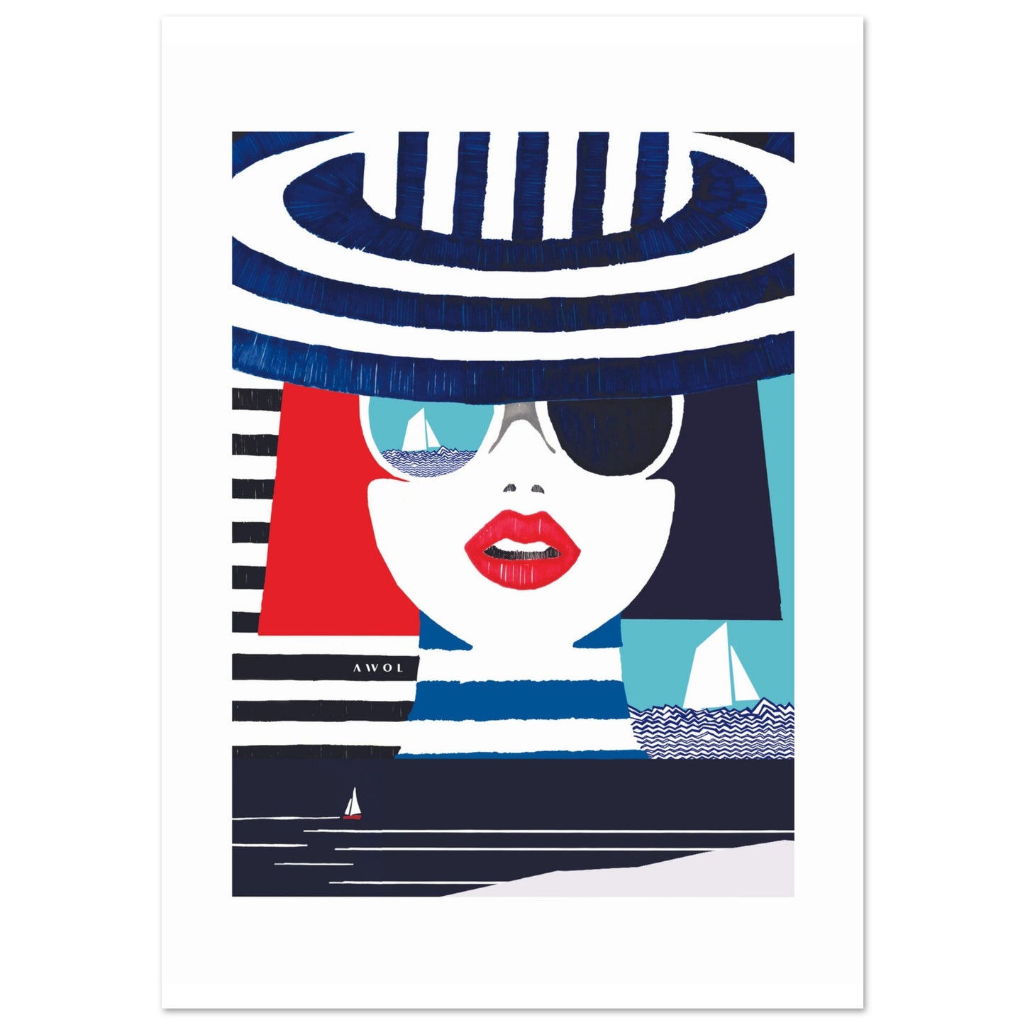 Graphic Portrait Of A Woman On The Riviera, Beach Wall Art: Travel Poster Print