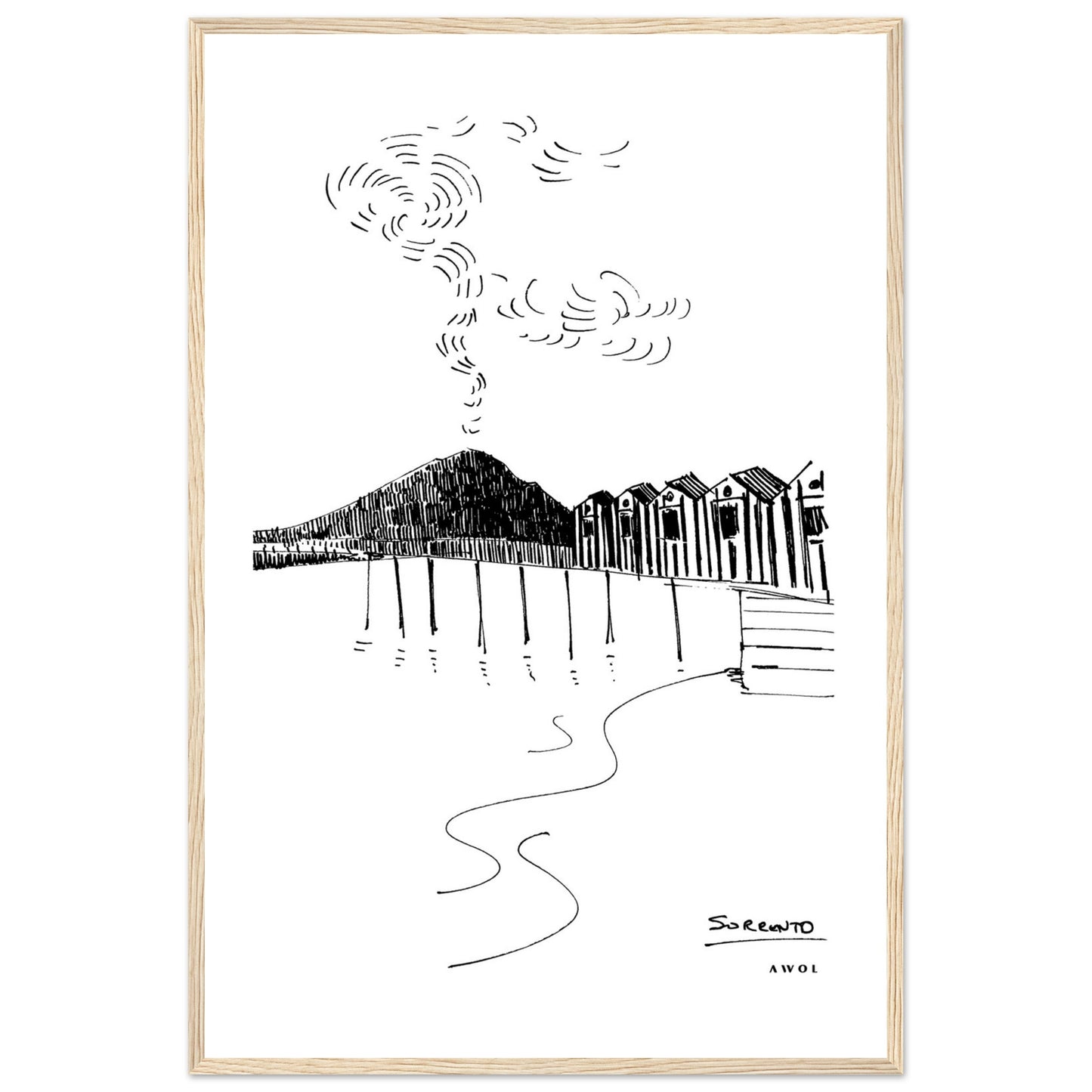 View of Mount Vesuvius Volcano, Italian Landscape, The Bay Of Naples Seen From Sorrento: Premium Matte Paper Wooden Framed Art Print