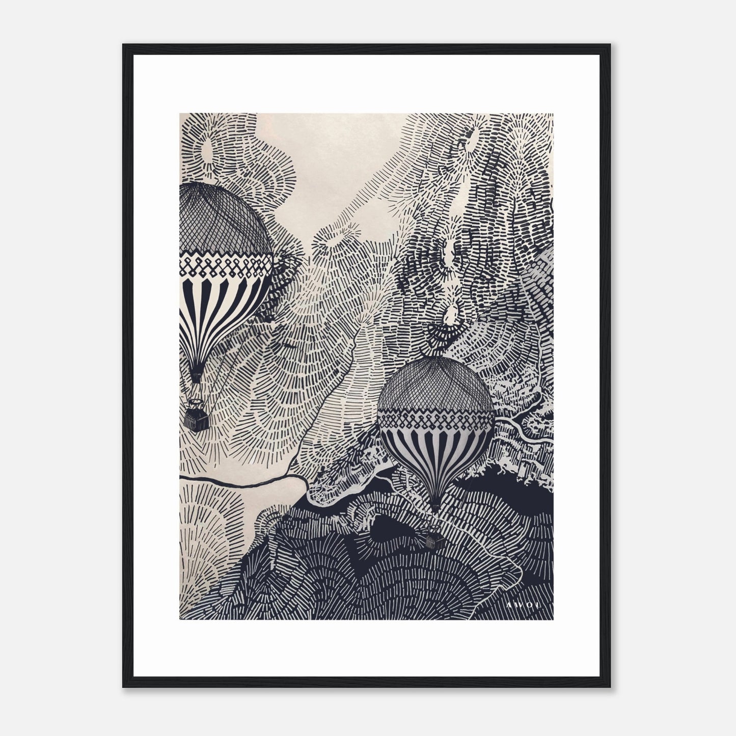 Dreaming Big: Hot Air Balloon Travel In The Sky, Framed Art Print