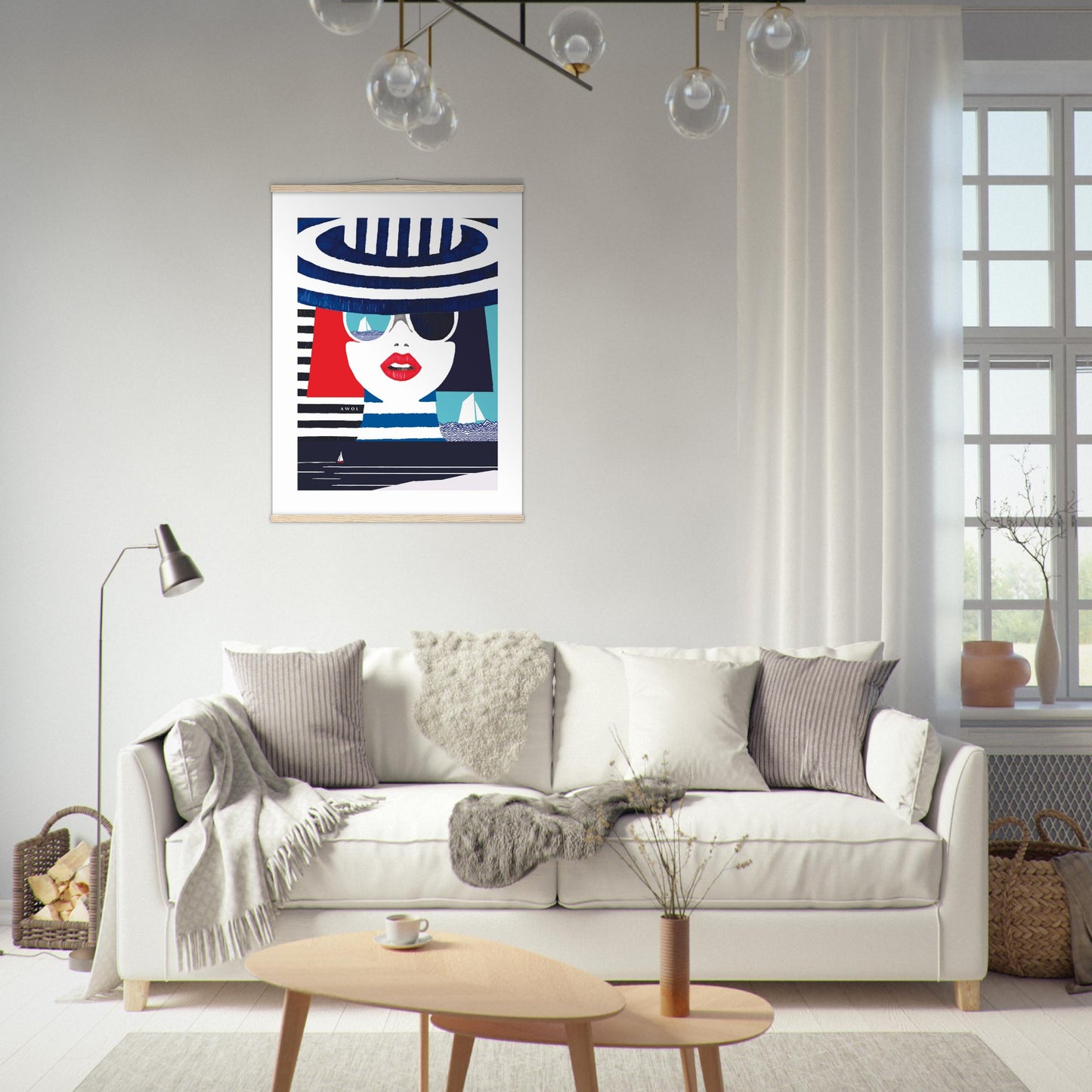 Colourful Mediterranean Wall Art Portrait On The Riviera: Beach Poster With Hanger
