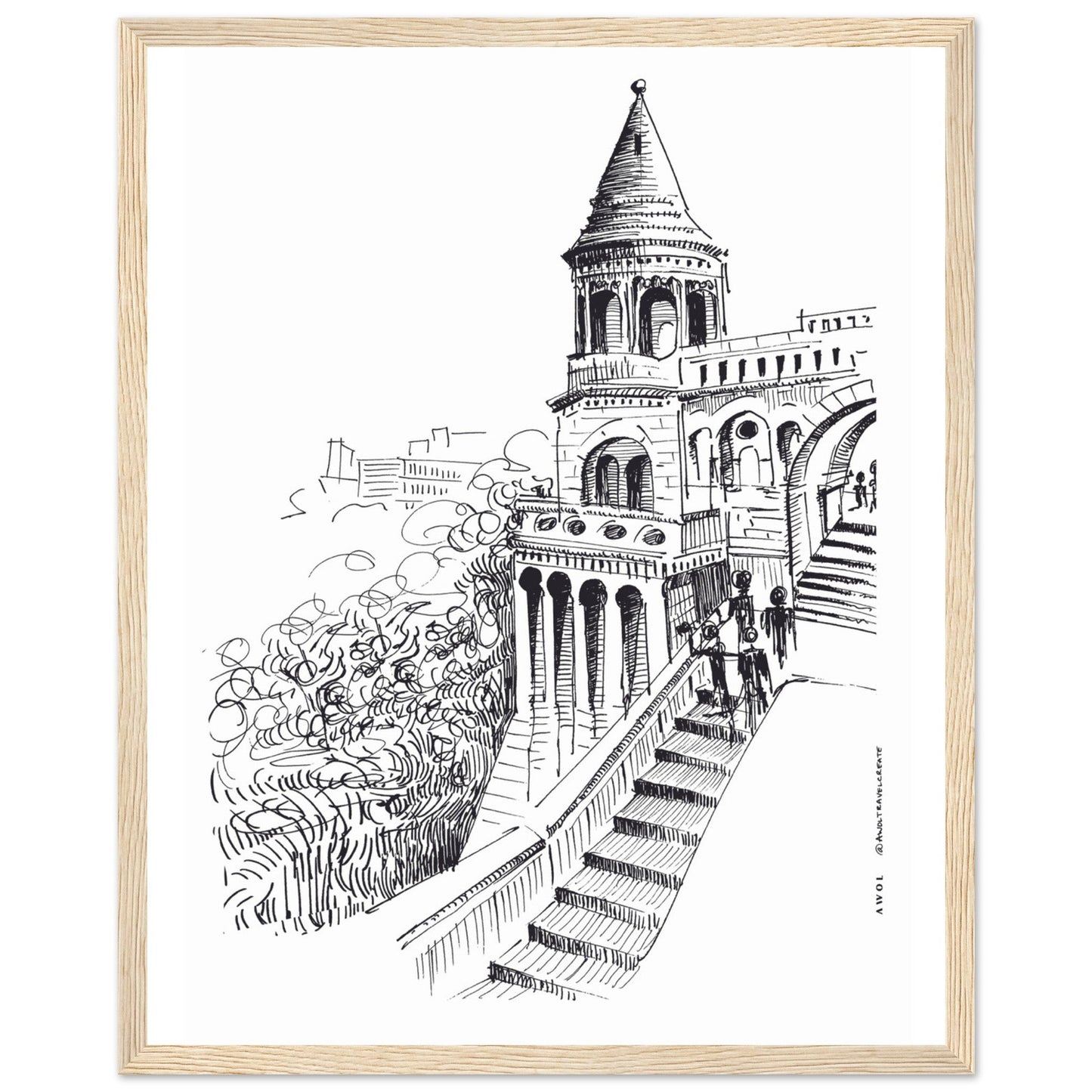 Castle In Budapest Art Print: Hungary Landscape, Wooden Framed Print - Creations Awol