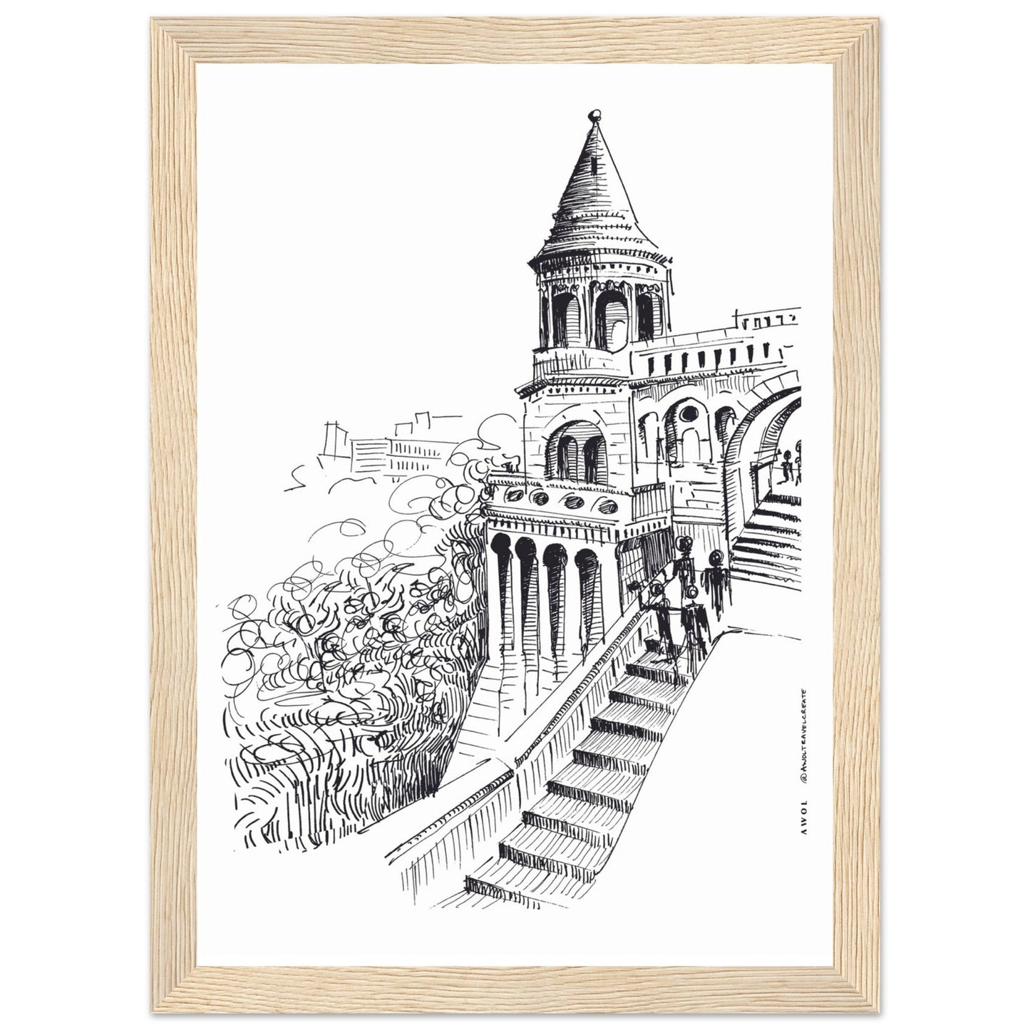 Castle In Budapest Art Print: Hungary Landscape, Wooden Framed Print - Creations Awol