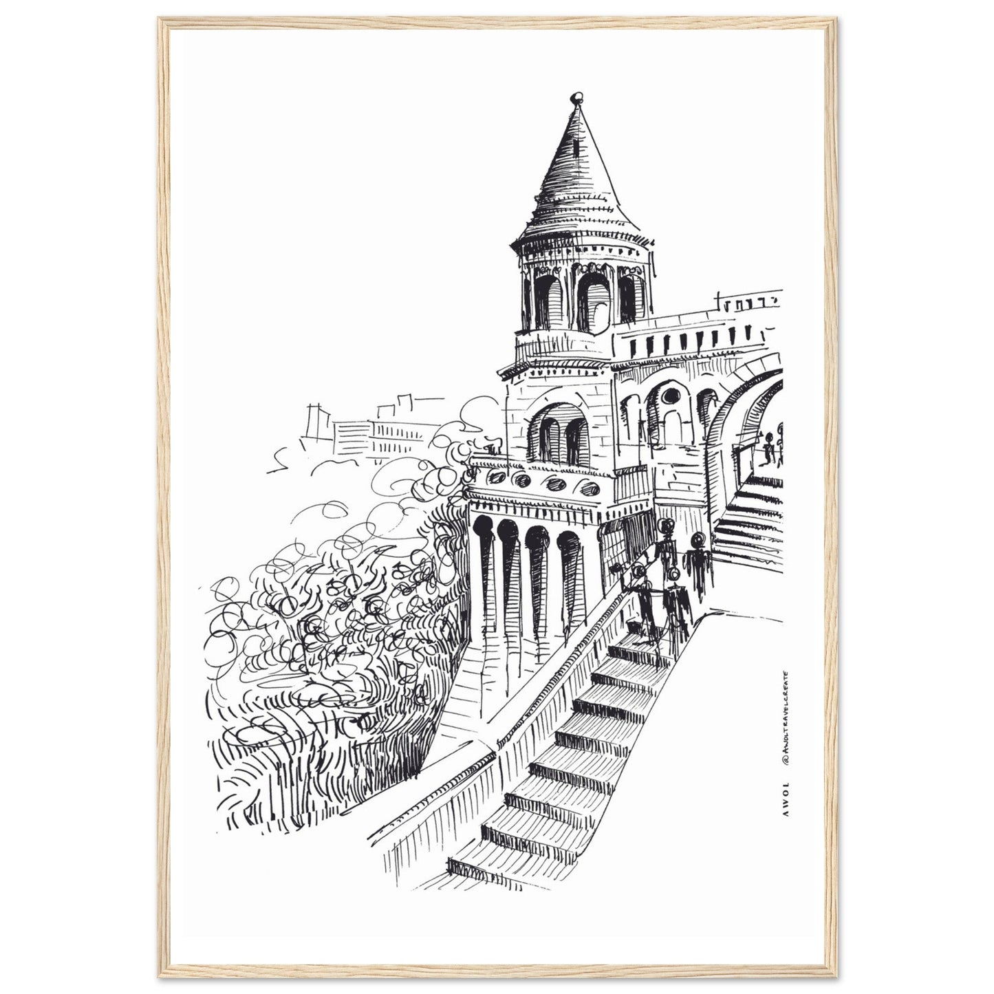Castle In Budapest Art Print: Hungary Landscape, Wooden Framed Print - Creations Awol