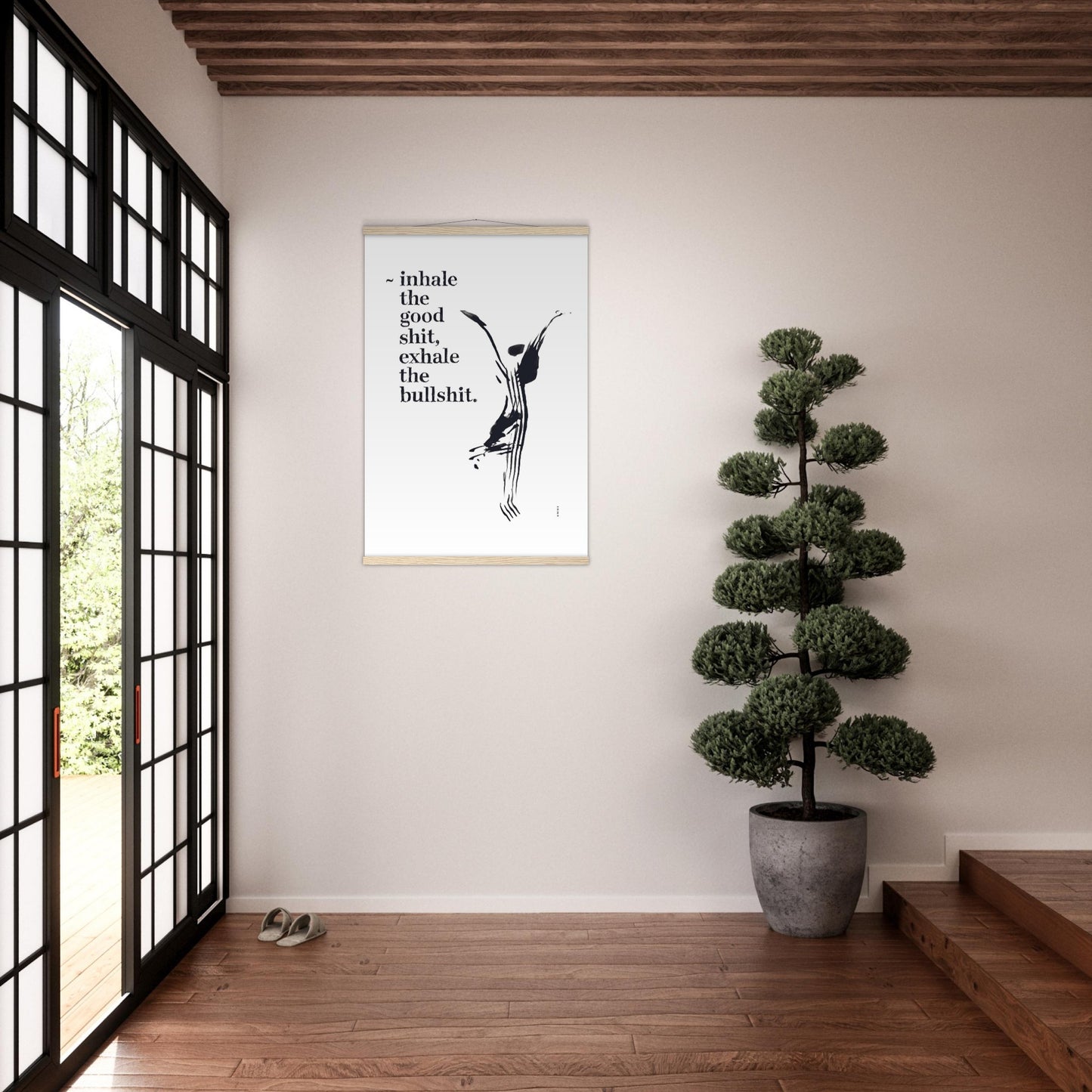 Inhale the Good Shit, Exhale The Bullshit, Funny Spiritual Quote Art, Poster With Hanger