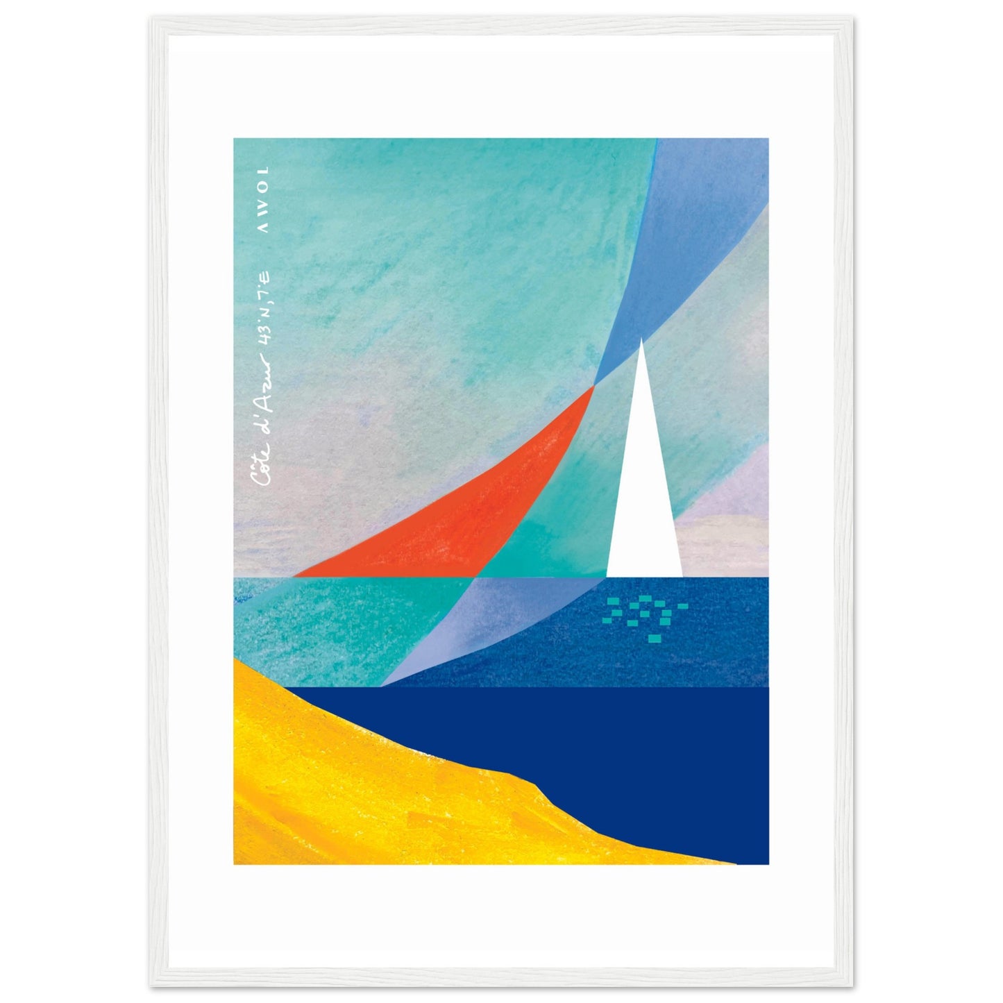 Sea And Sailboat Abstraction Art Of The Mediterranean Sea, French Riviera Nautical Art Print: Wooden Framed Poster Print