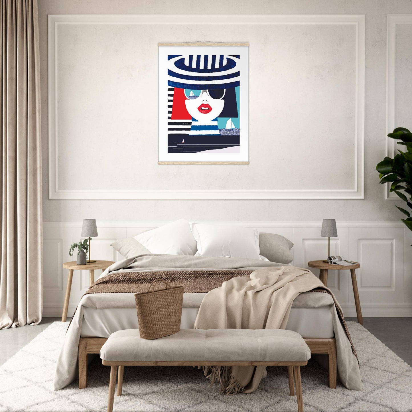 Colourful Mediterranean Wall Art Portrait On The Riviera: Beach Poster With Hanger