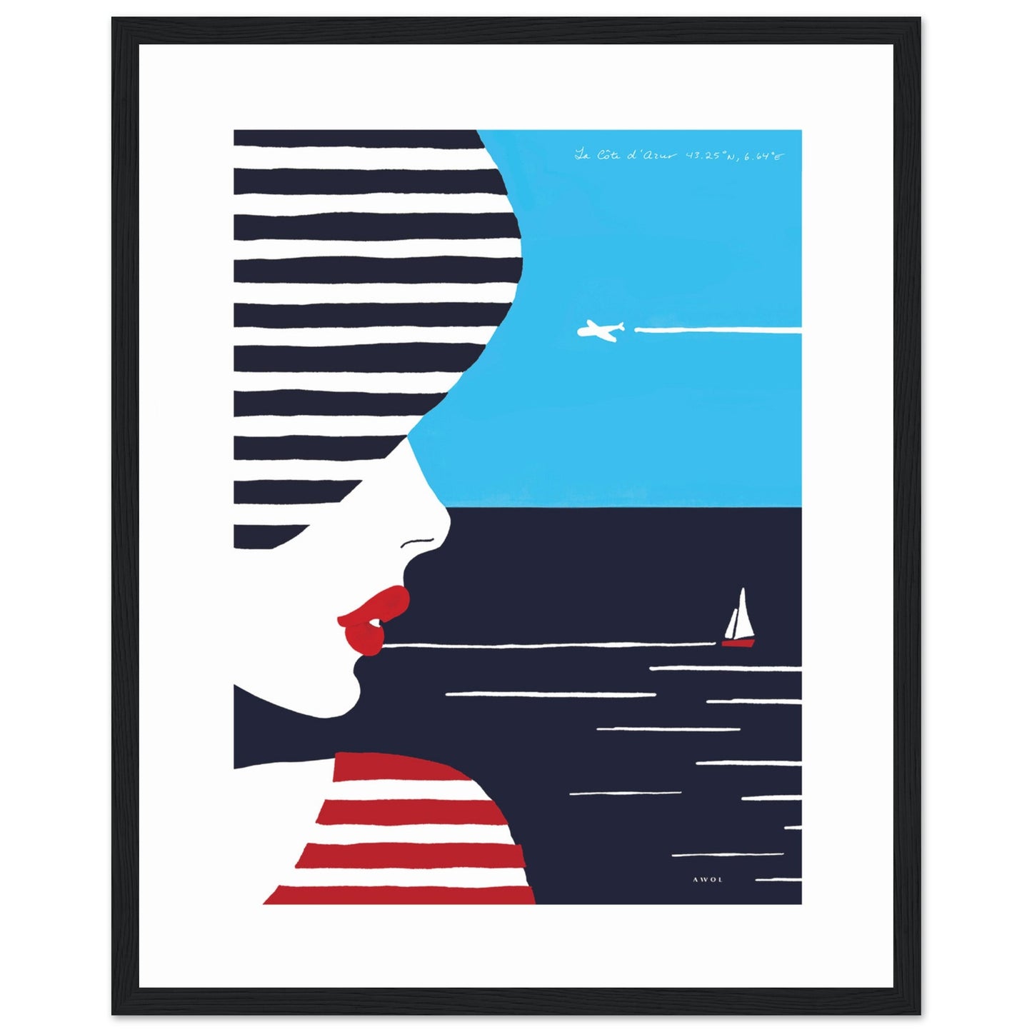 Portrait Of A Woman Looking At The Sea In The South Of France: Slow Living: Classic Matte Paper Wooden Framed Art Print