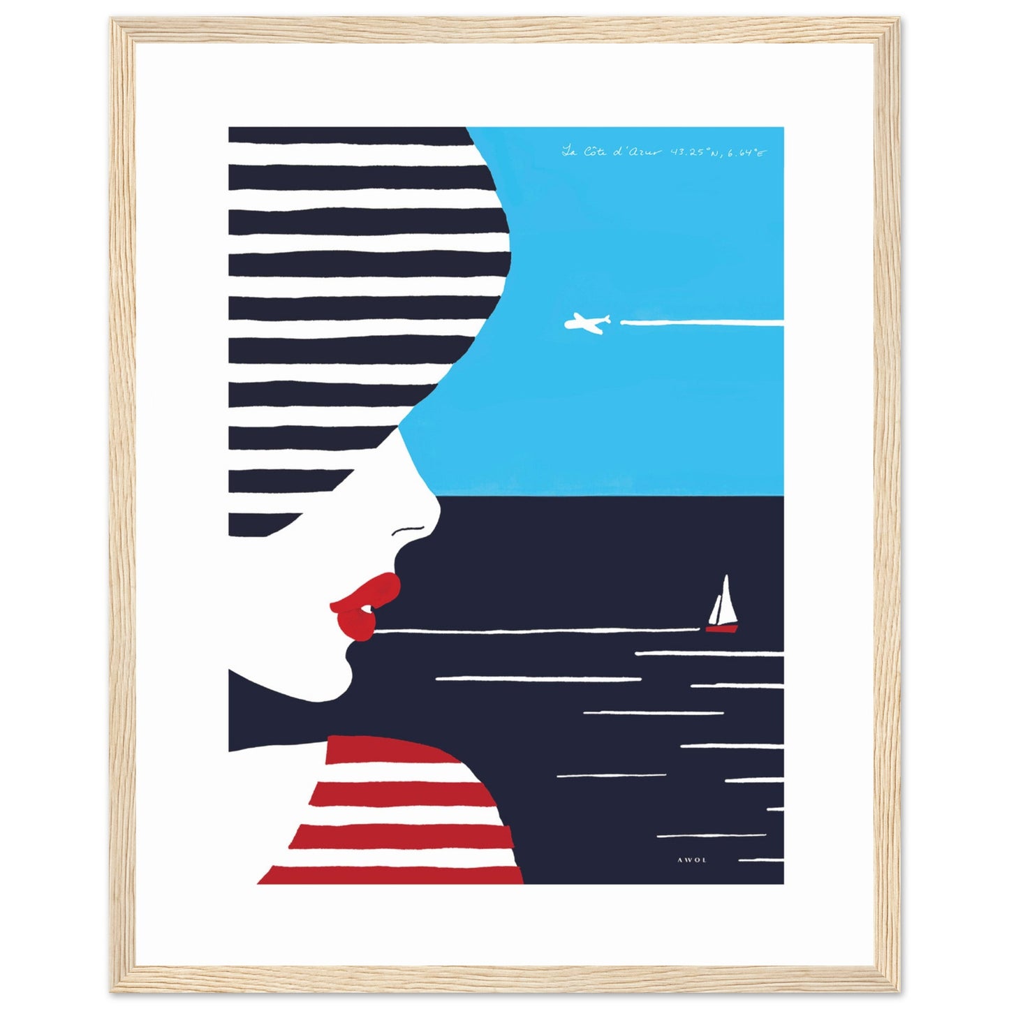 Portrait Of A Woman Looking At The Sea In The South Of France: Slow Living: Classic Matte Paper Wooden Framed Art Print