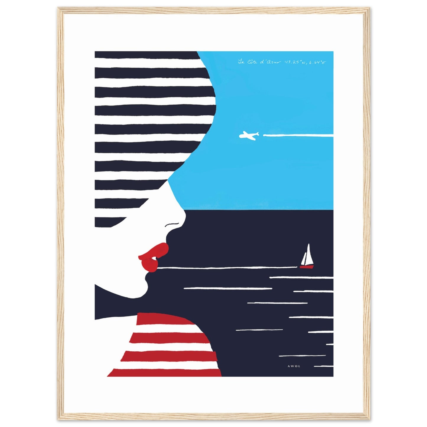 Portrait Of A Woman Looking At The Sea In The South Of France: Slow Living: Classic Matte Paper Wooden Framed Art Print