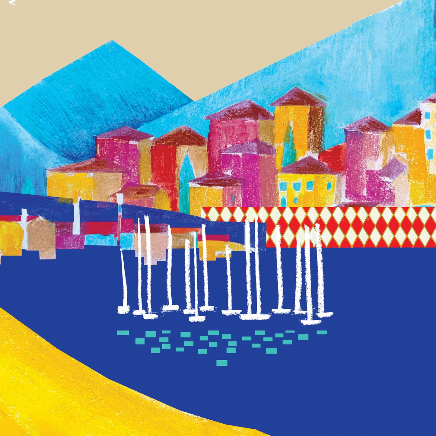Colourful Seaside Towns And Mountains, Landscape Art, Travel Poster Print