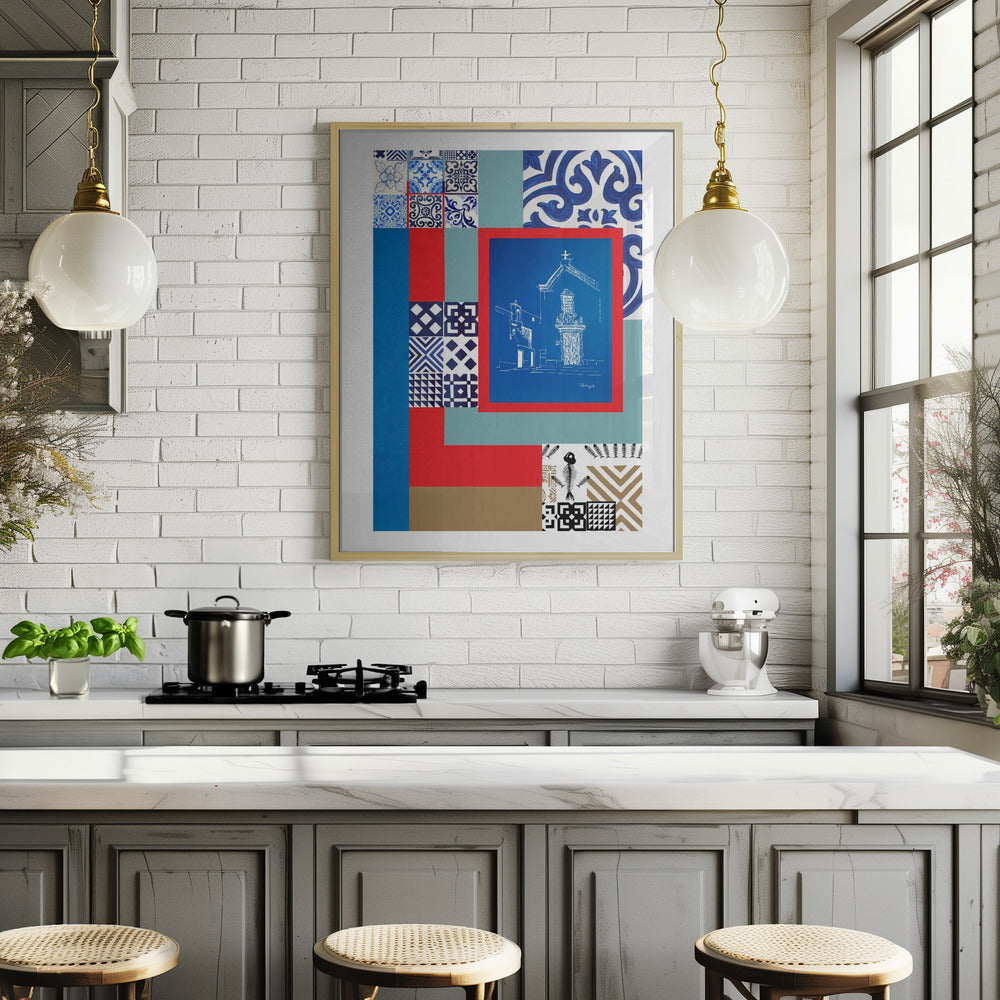Abstract Portugal Pattern Print: Fine Art Wooden Framed Poster