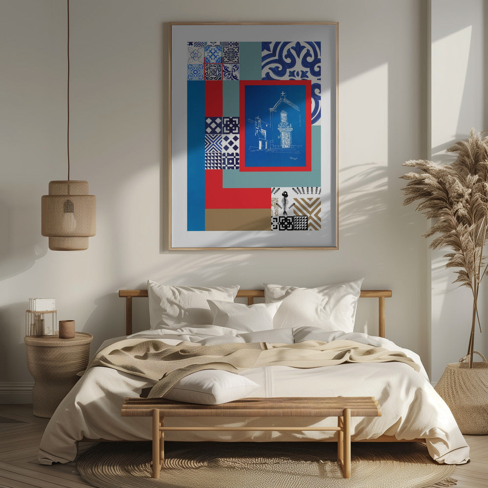 Abstract Portugal Pattern Print: Fine Art Wooden Framed Poster