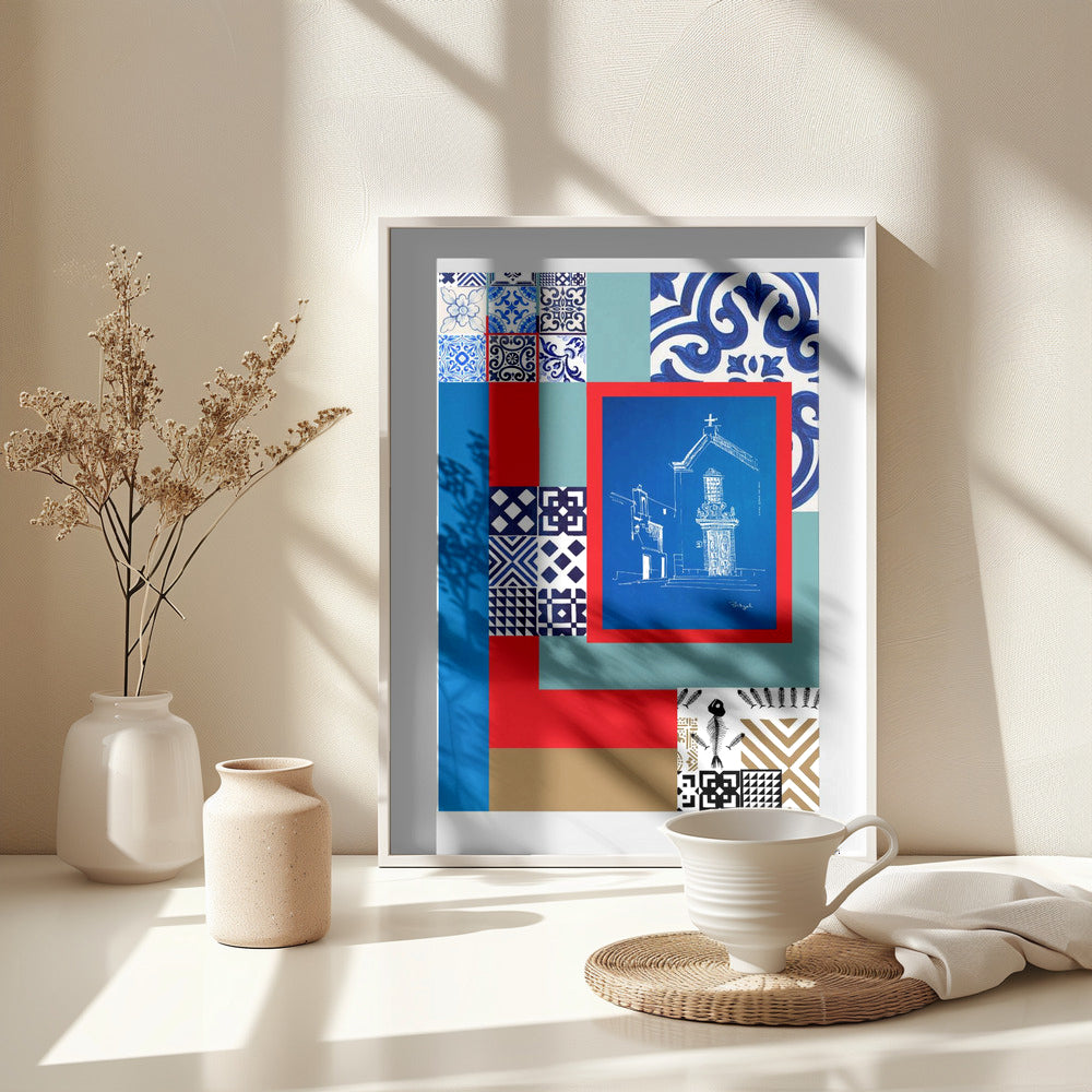 Abstract Portugal Pattern Print: Fine Art Wooden Framed Poster