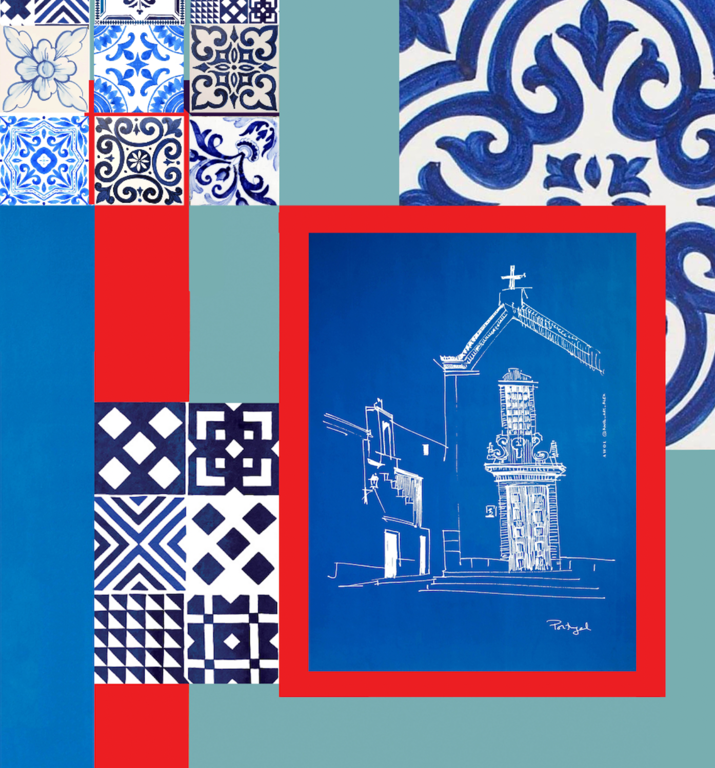 Abstract Portugal Pattern Print: Fine Art Wooden Framed Poster