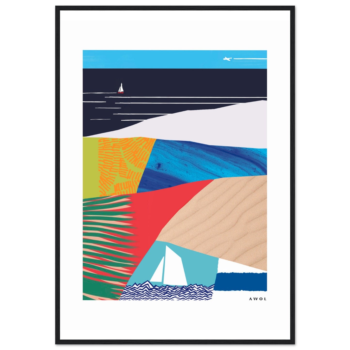 Tropical Paradise With Palm Trees, Abstract Beach Art: Framed Art Print