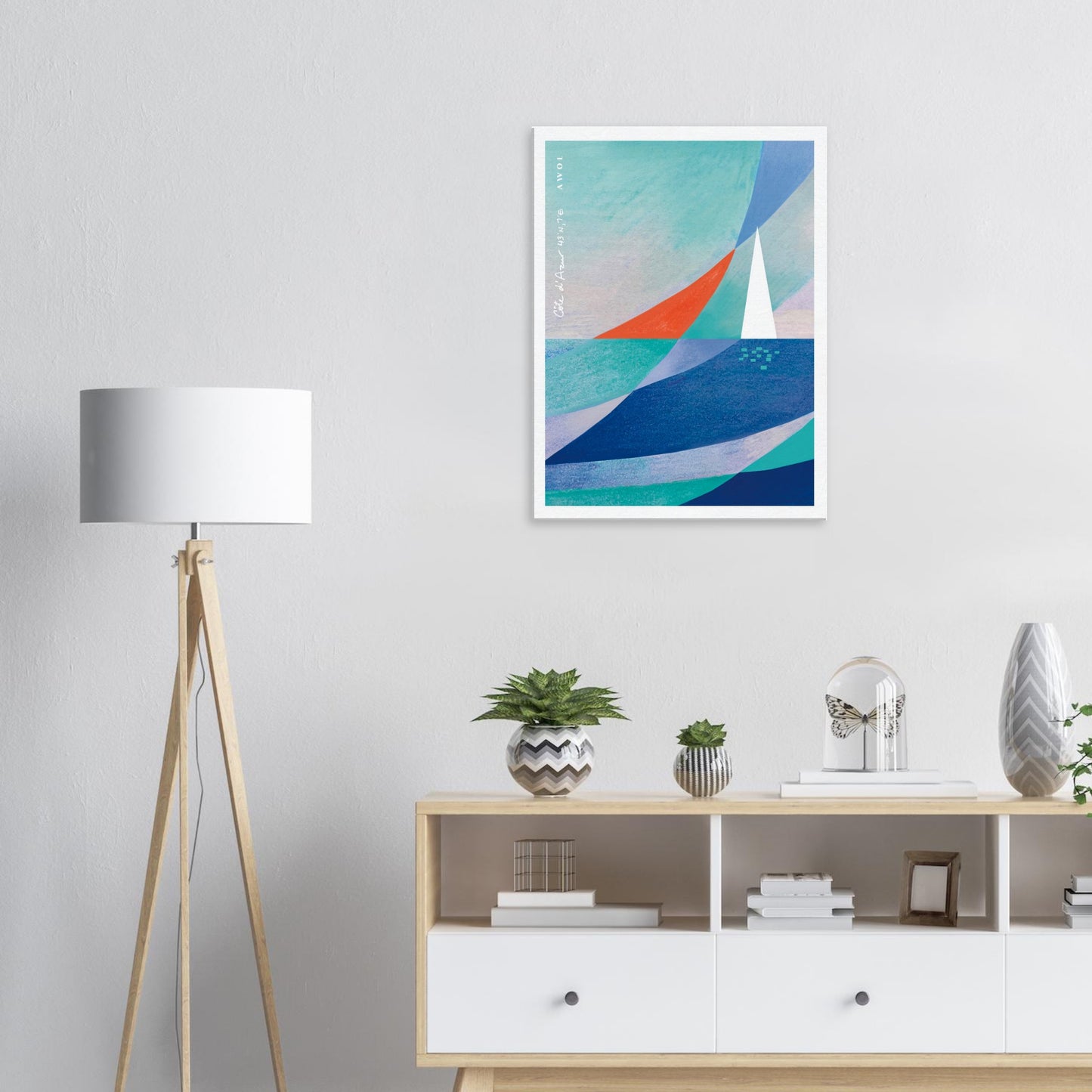White Sailboat on The Mediterranean Sea: Blue Canvas Art Print