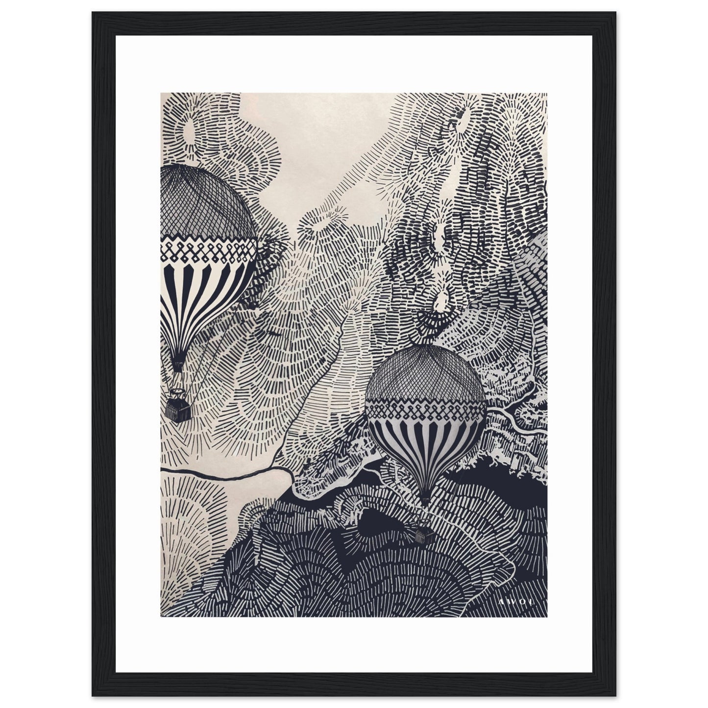 Dreaming Big: Hot Air Balloon Travel In The Sky, Framed Art Print