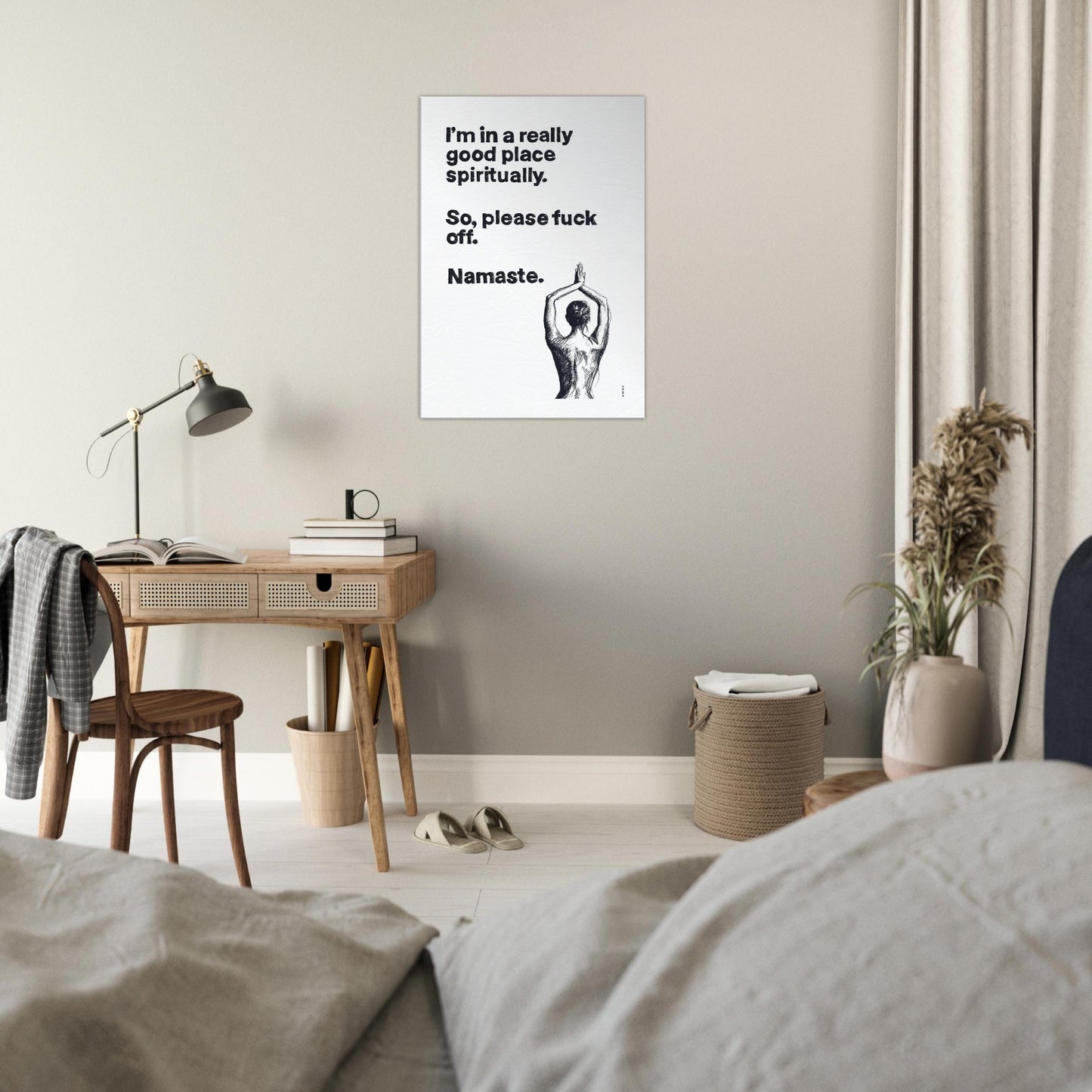 Funny Namaste Yoga Art: I Am In A Good Place Please Fuck Off: Canvas Art Print