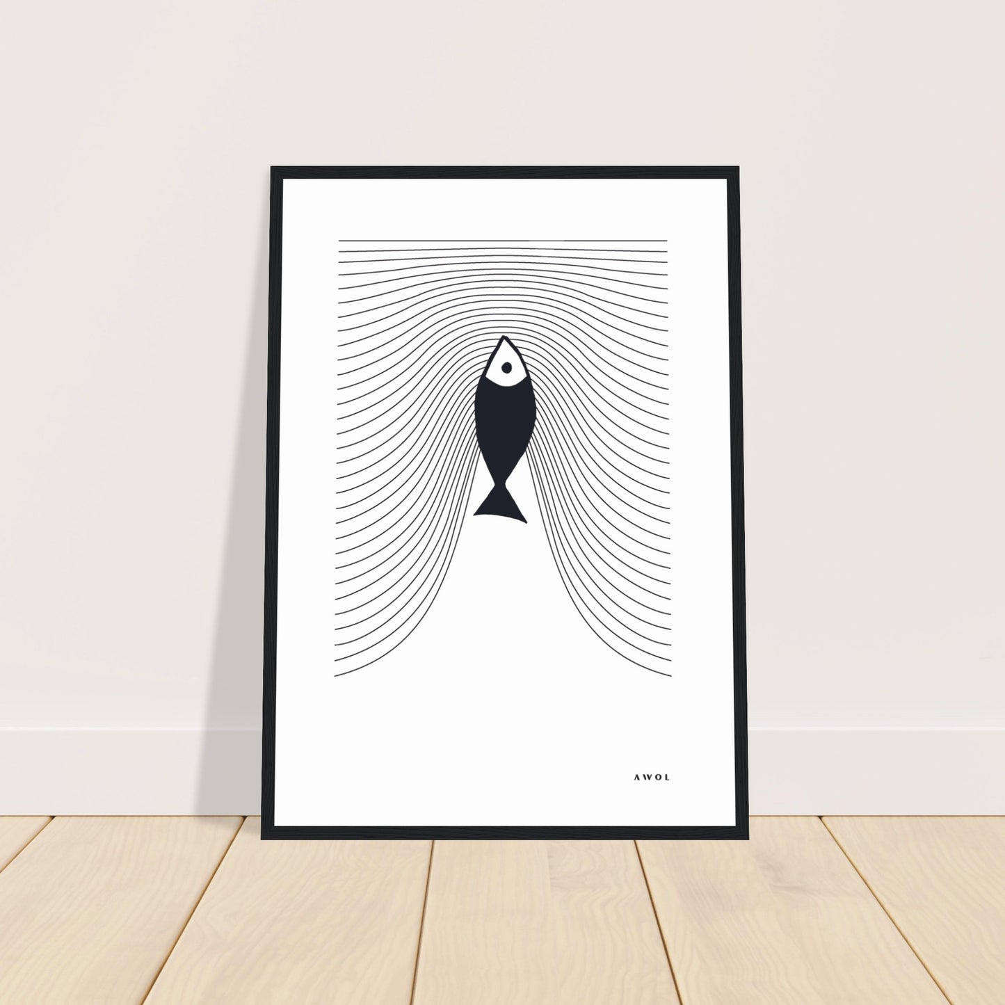 Minimalist Fish Swimming Upstream, Scandinavian Wall Art, Framed Art Print