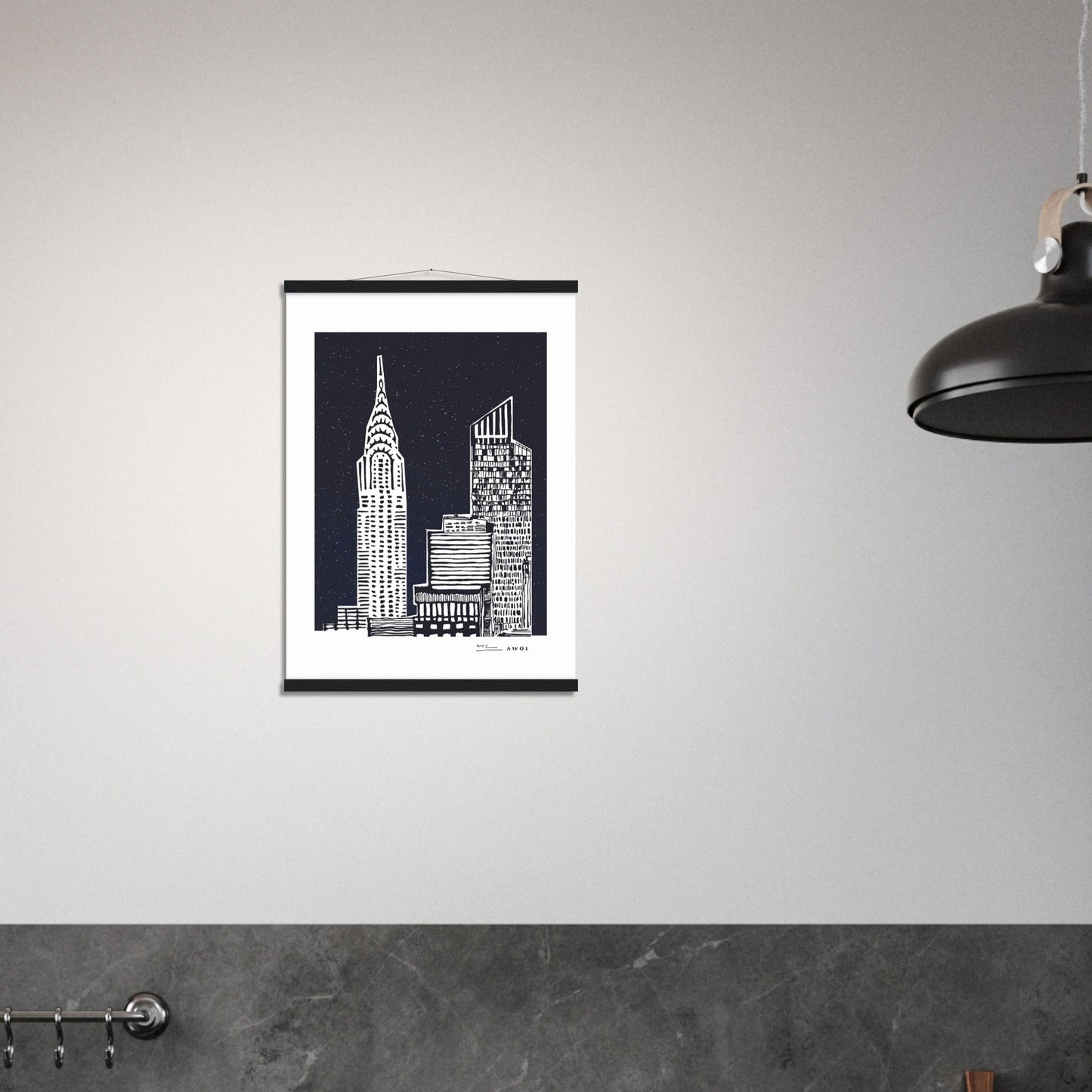 New York City At Night, Manhattan Abstraction: Poster with Hanger