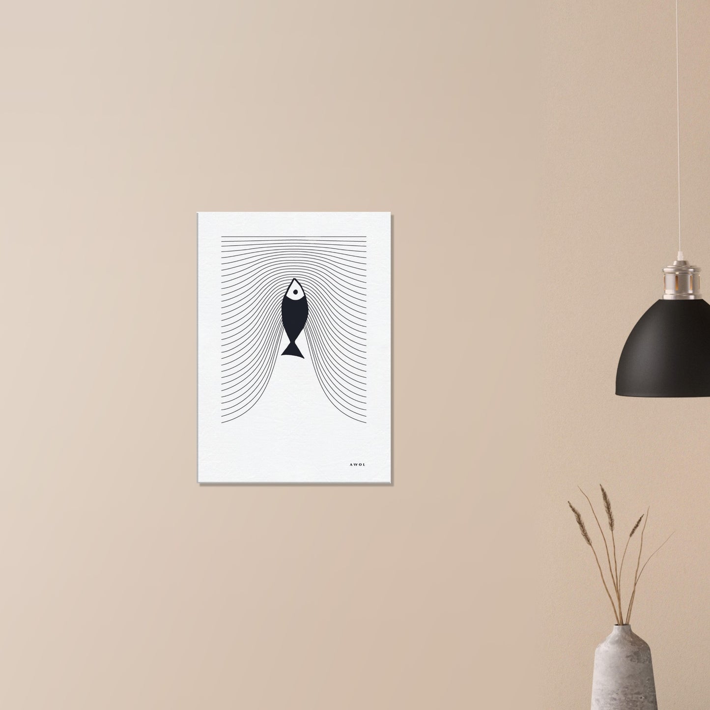 Fish Swimming In Abstract Sea, Scandinavian Wall Art: Canvas Print